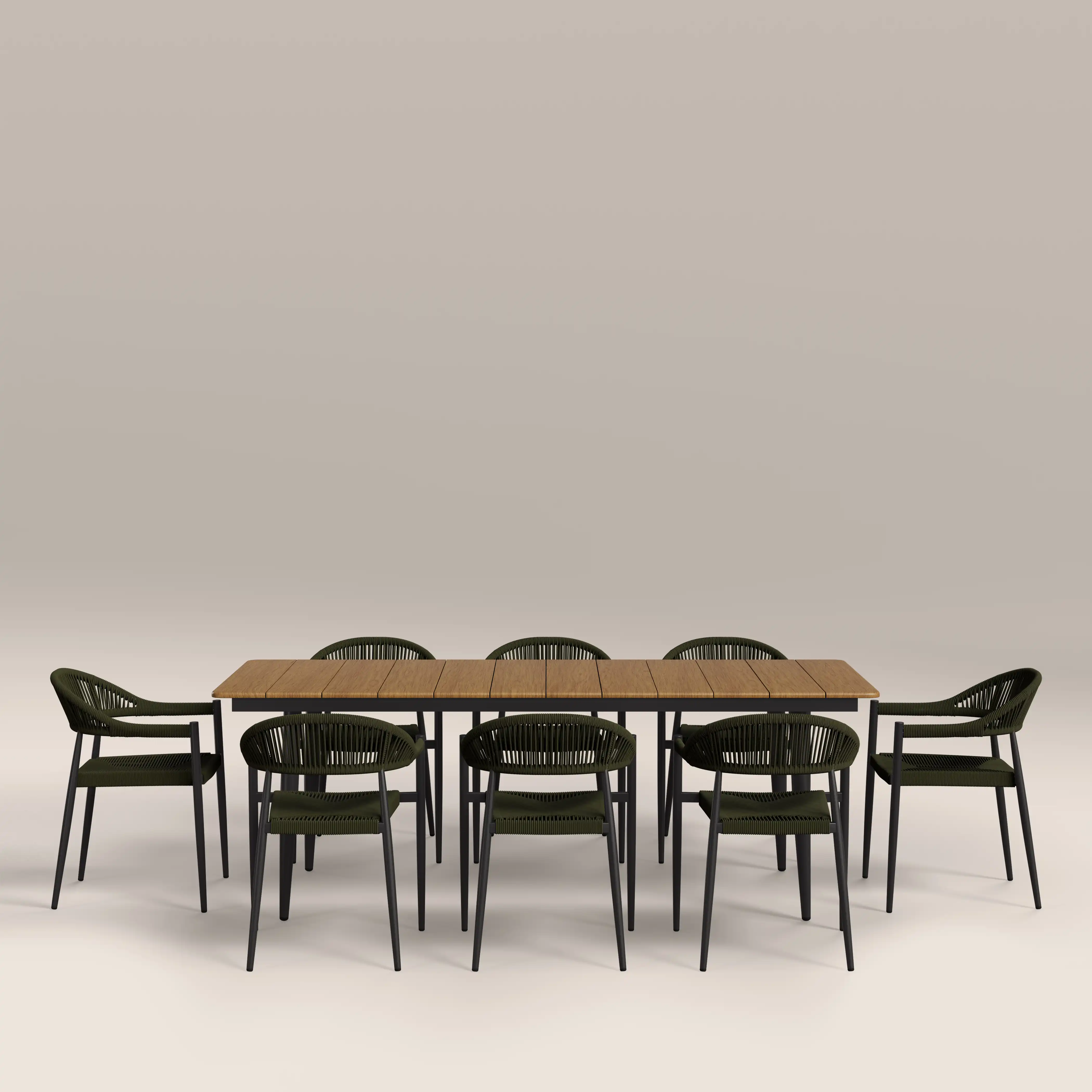 Lorenzo 8 Seat Garden Dining Set |  Oak & Olive Green - Image 2