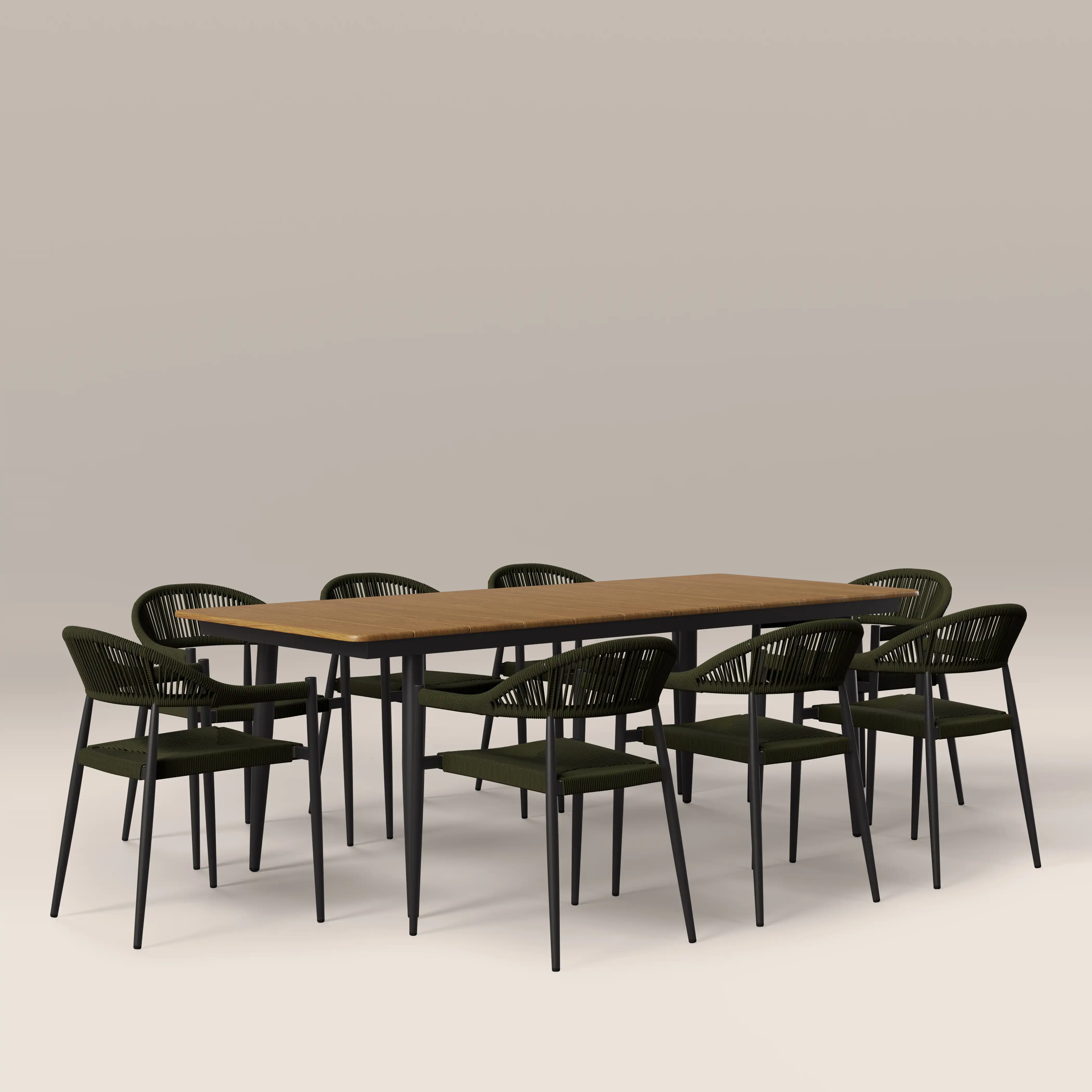 Lorenzo 8 Seat Garden Dining Set |  Oak & Olive Green - Image 3