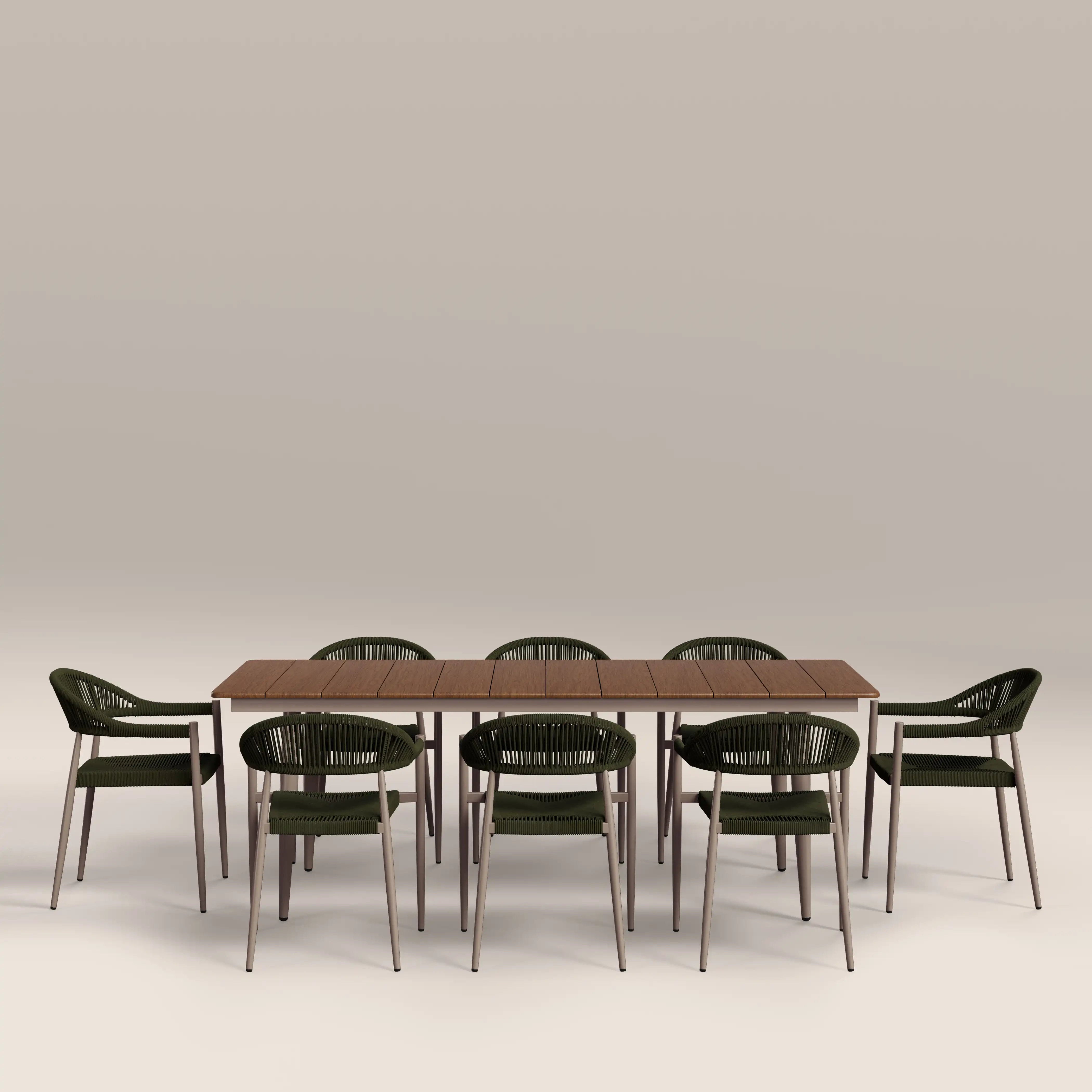 Lorenzo 8 Seat Garden Dining Set | Walnut & Olive Green - Image 2