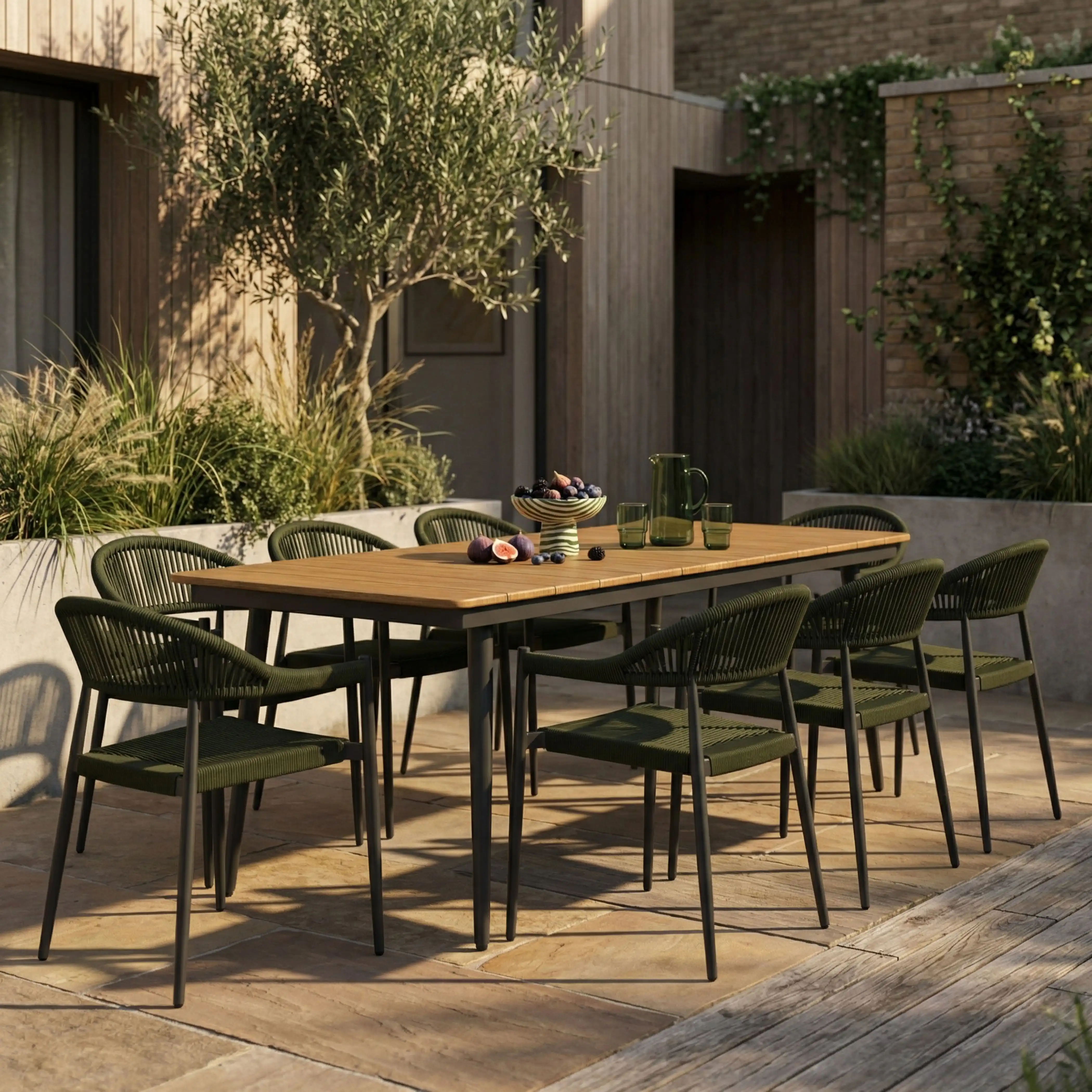 Lorenzo 8 Seat Rectangle Garden Dining Table | Oak & Black - Image 2