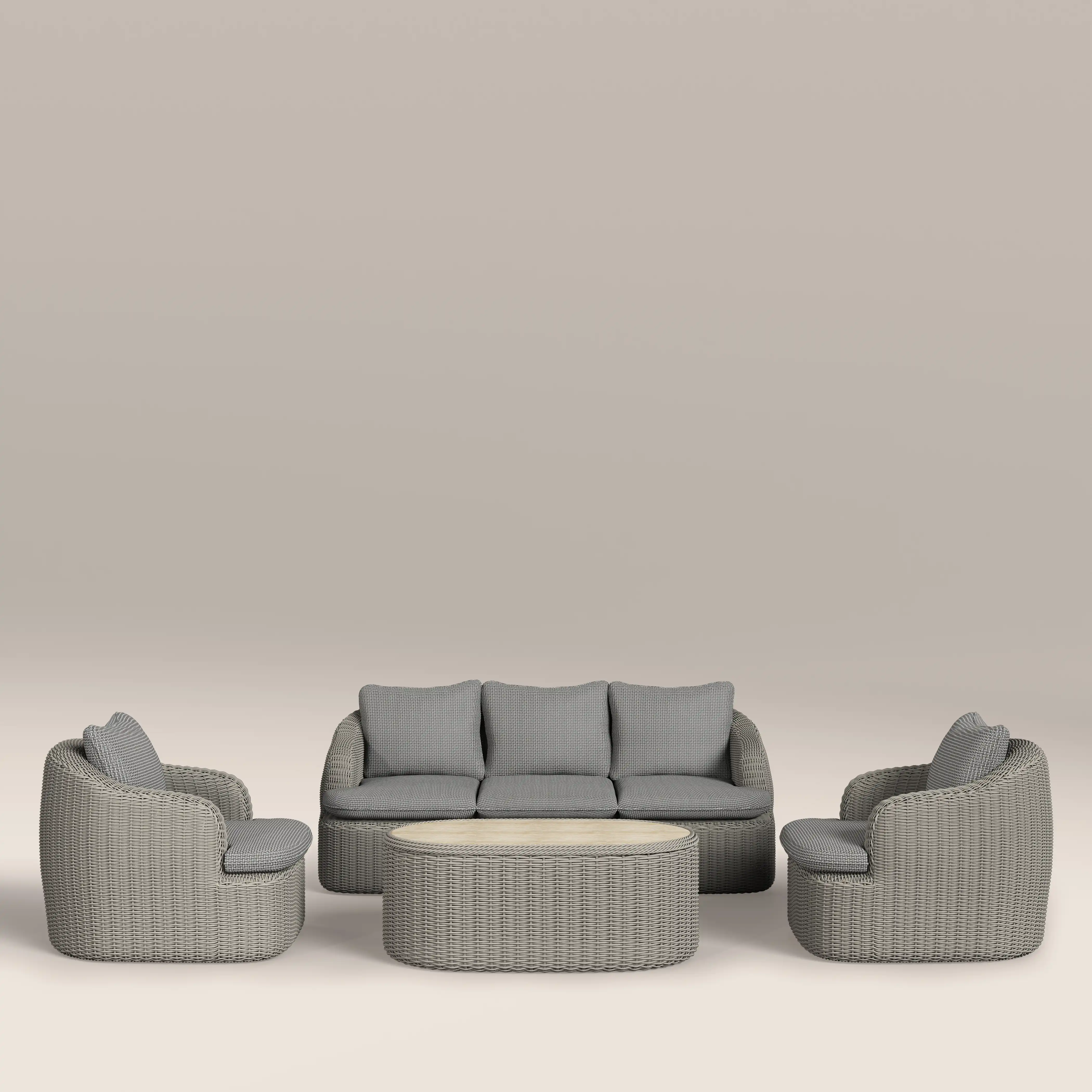 Lucia Garden Sofa Set | Dove Grey Pattern Fabric & Putty Grey Rattan - Image 3