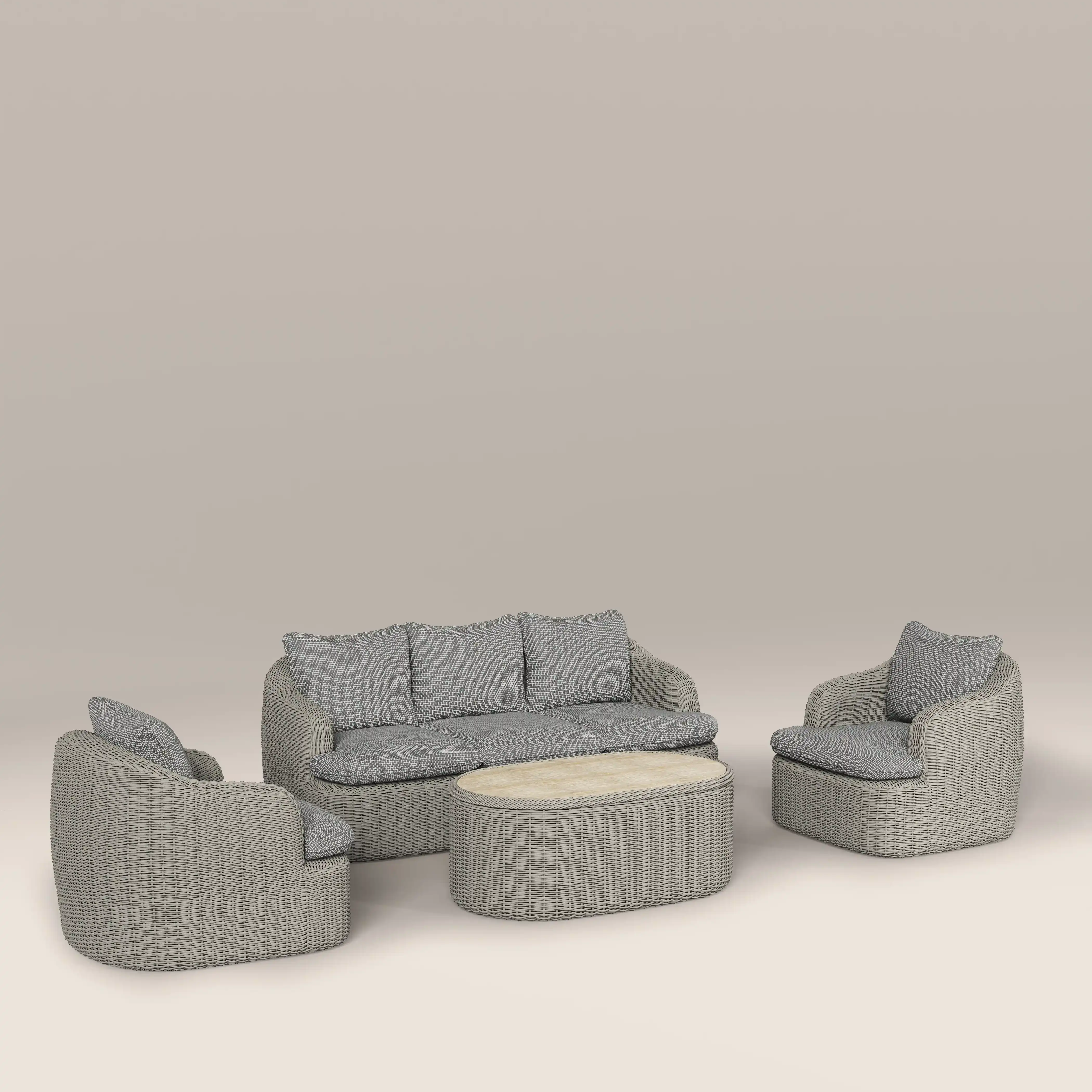 Lucia Garden Sofa Set | Dove Grey Pattern Fabric & Putty Grey Rattan - Image 6