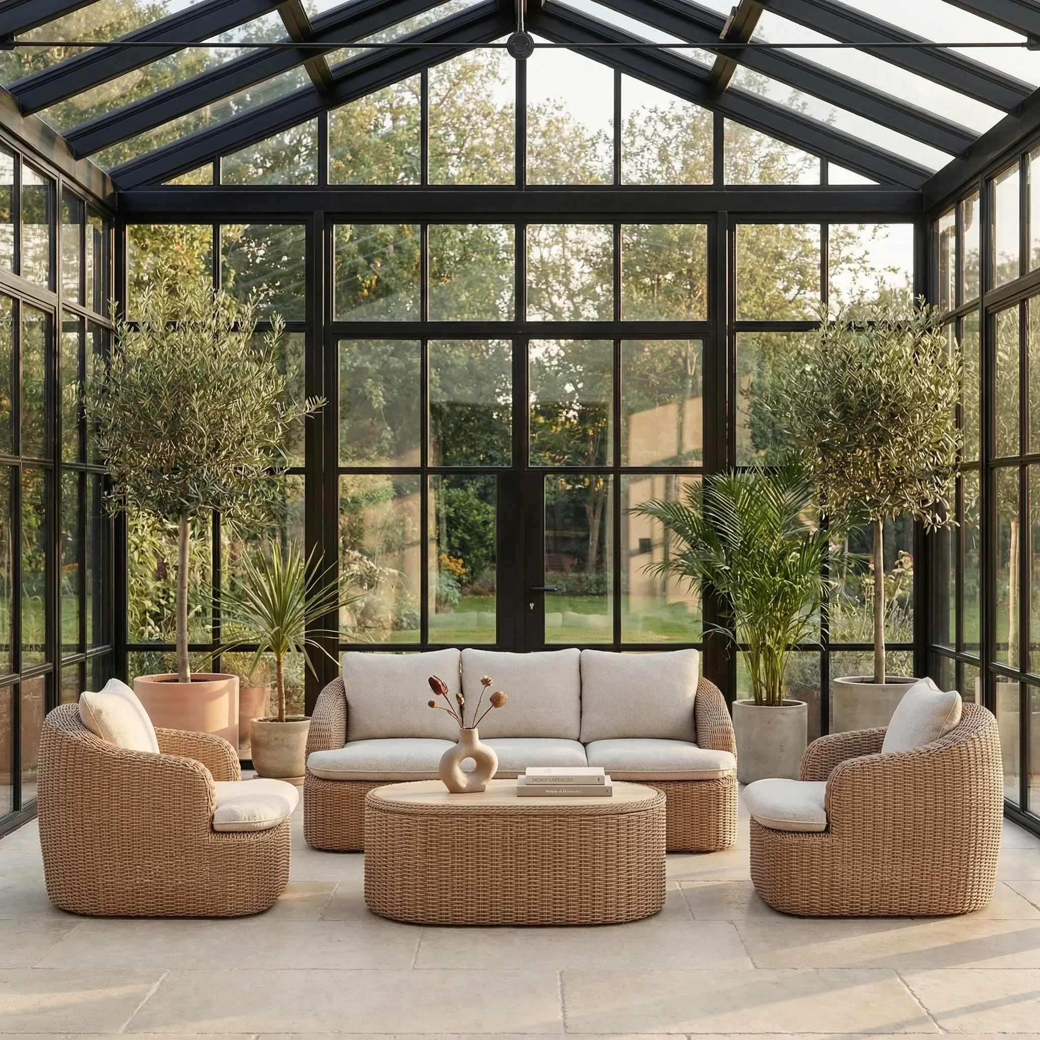 Lucia Garden Sofa Set | Stone Boucle & Natural Rattan - Image 2