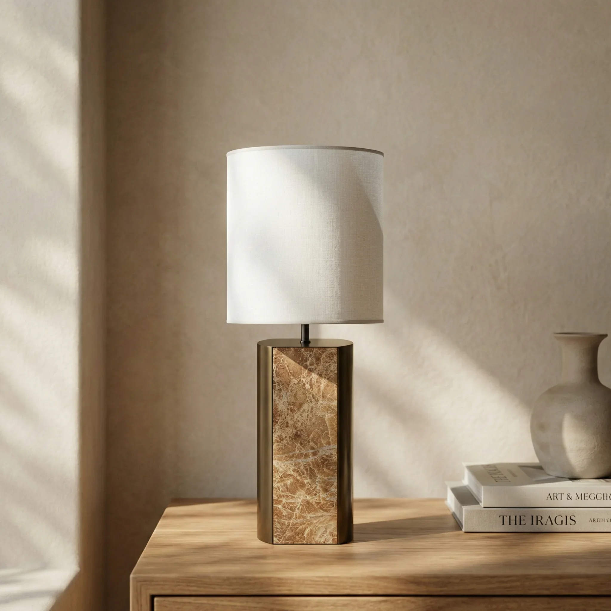 Luna Table Lamp | Cappuccino Marble & High Gloss Clay Green - Image 2