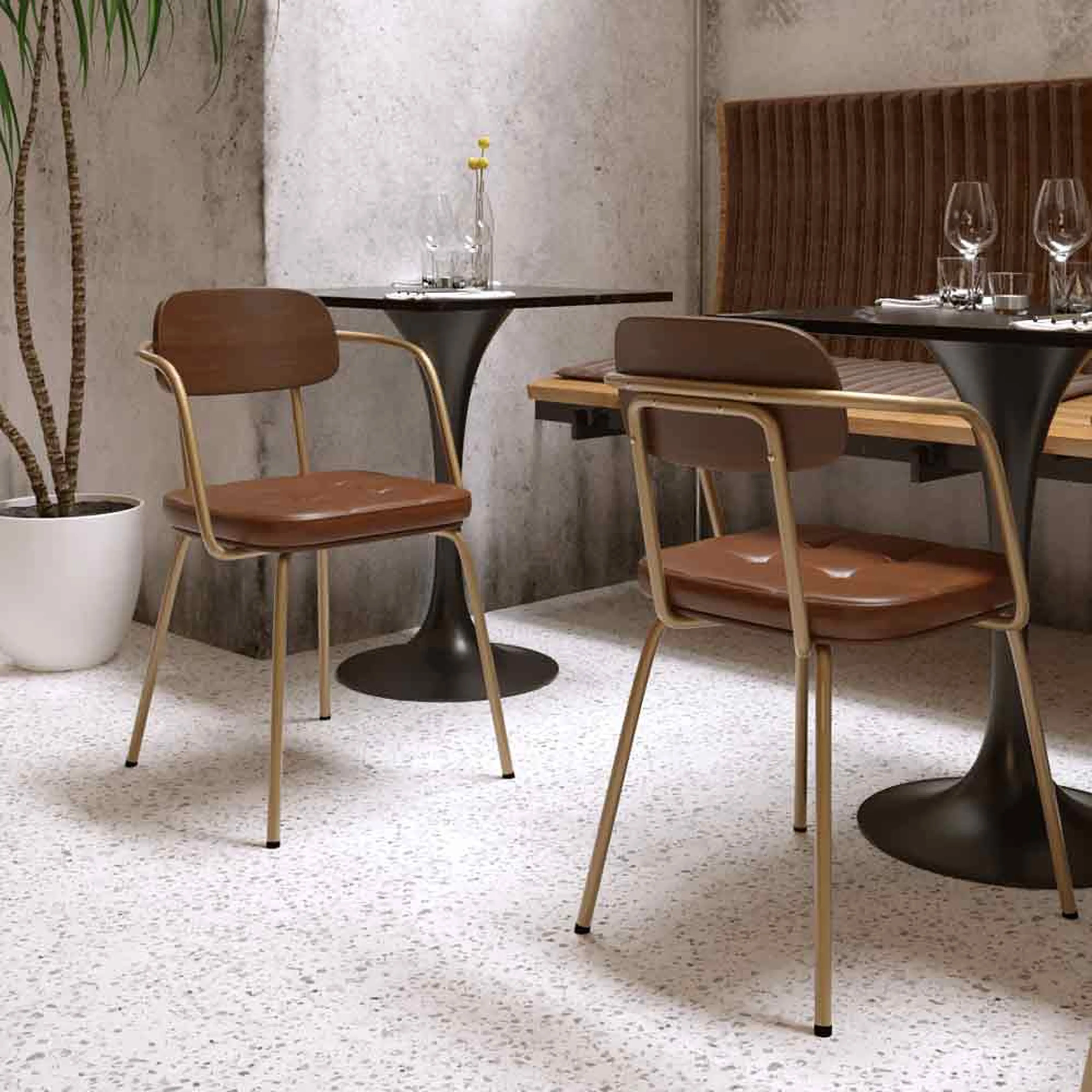 Maddox Carver Dining Chair | Vintage Tan Faux Leather & Brass - Image 2