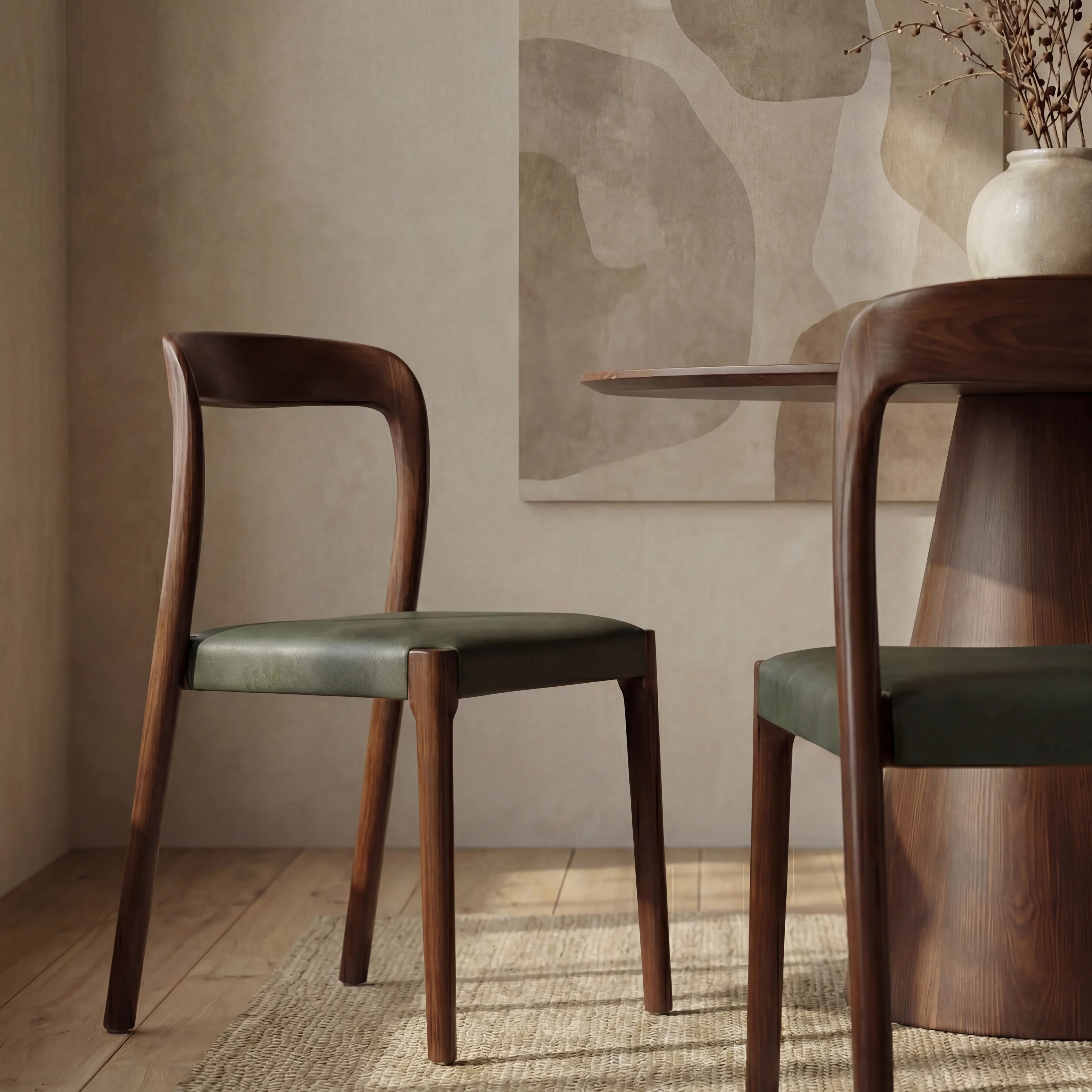 Madeleine Stackable Wooden Dining Chair | Vintage Green Faux Leather & Walnut - Image 2