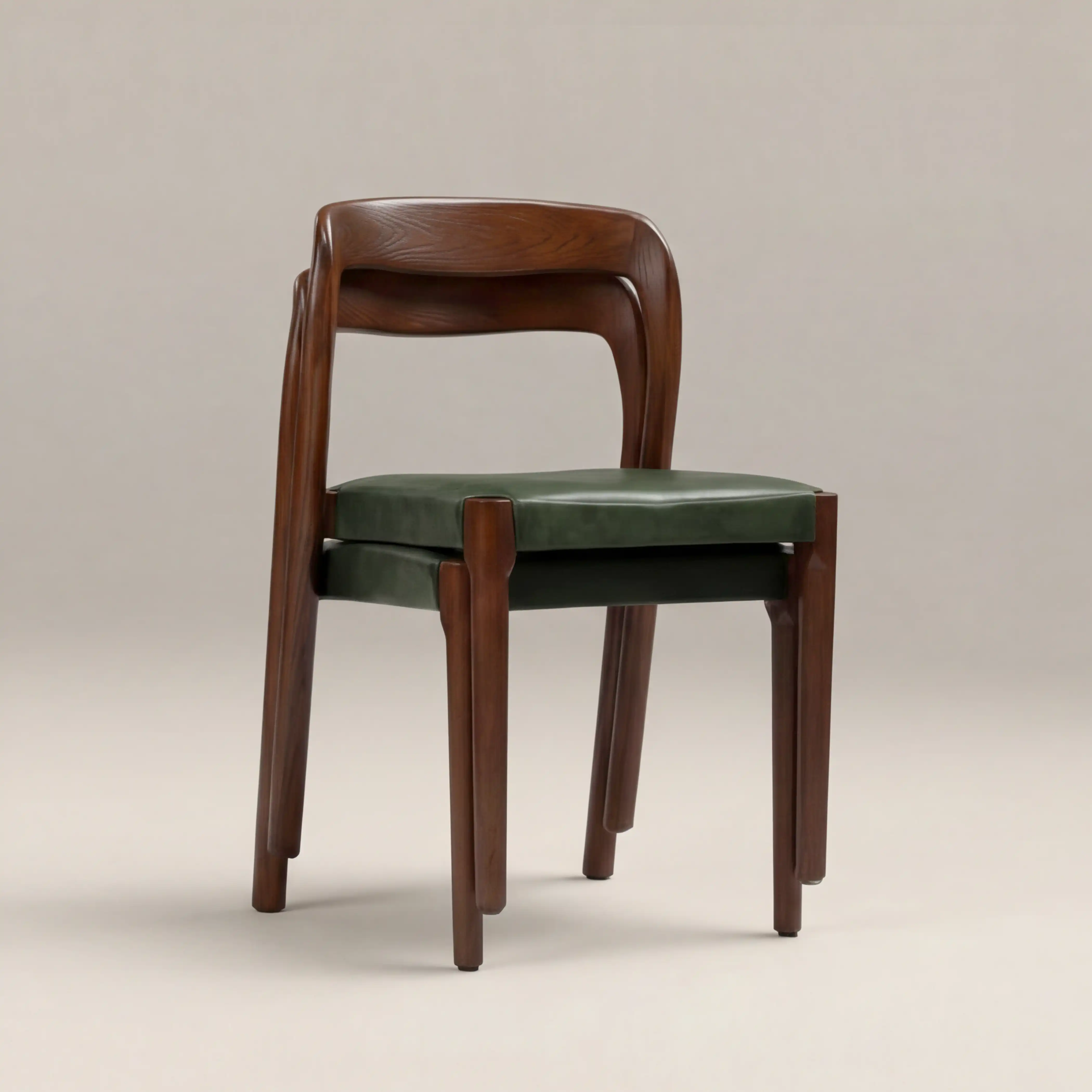 Madeleine Stackable Wooden Dining Chair | Vintage Green Faux Leather & Walnut - Image 3