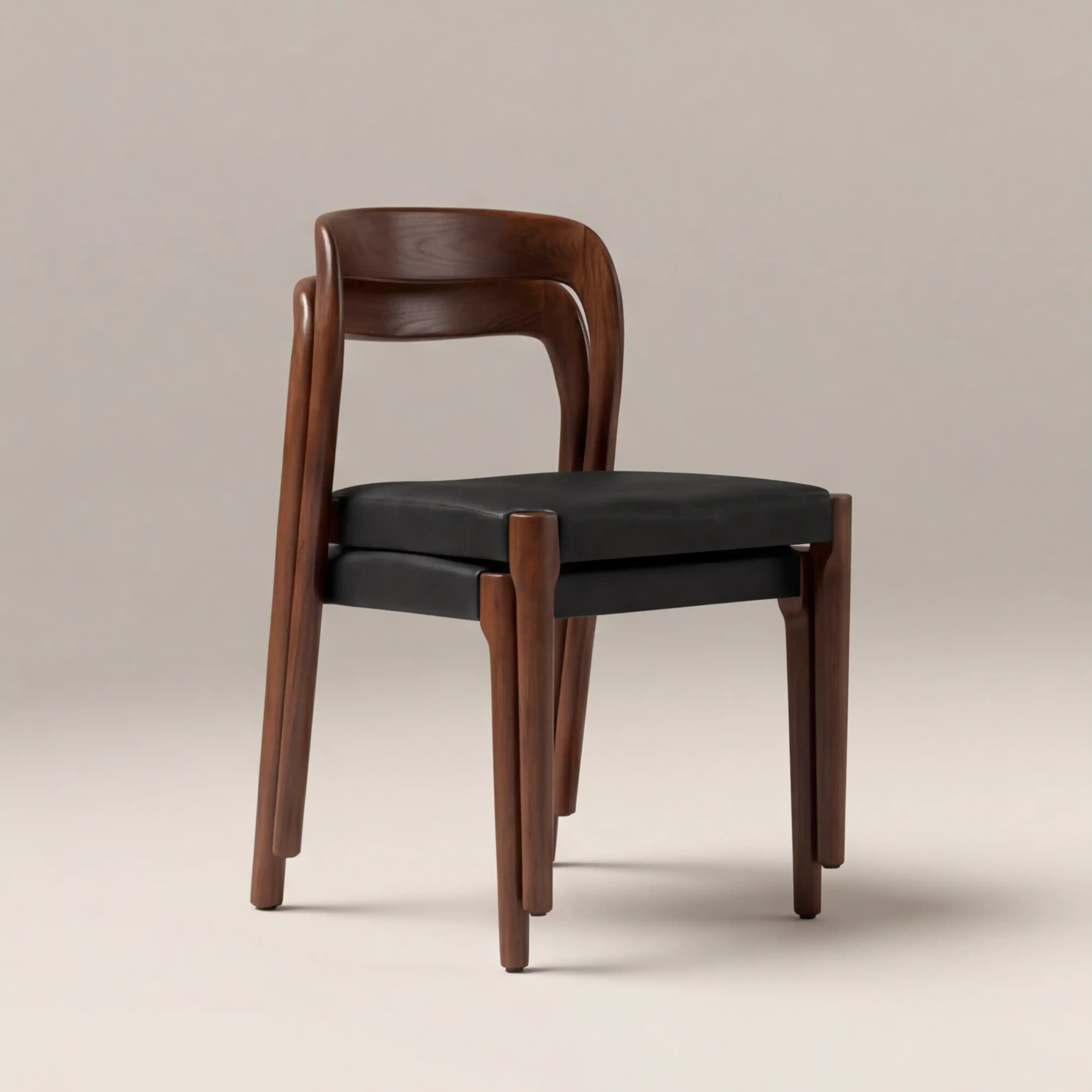 Madeleine Stackable Wooden Dining Chair | Vintage Black Faux Leather & Walnut - Image 4