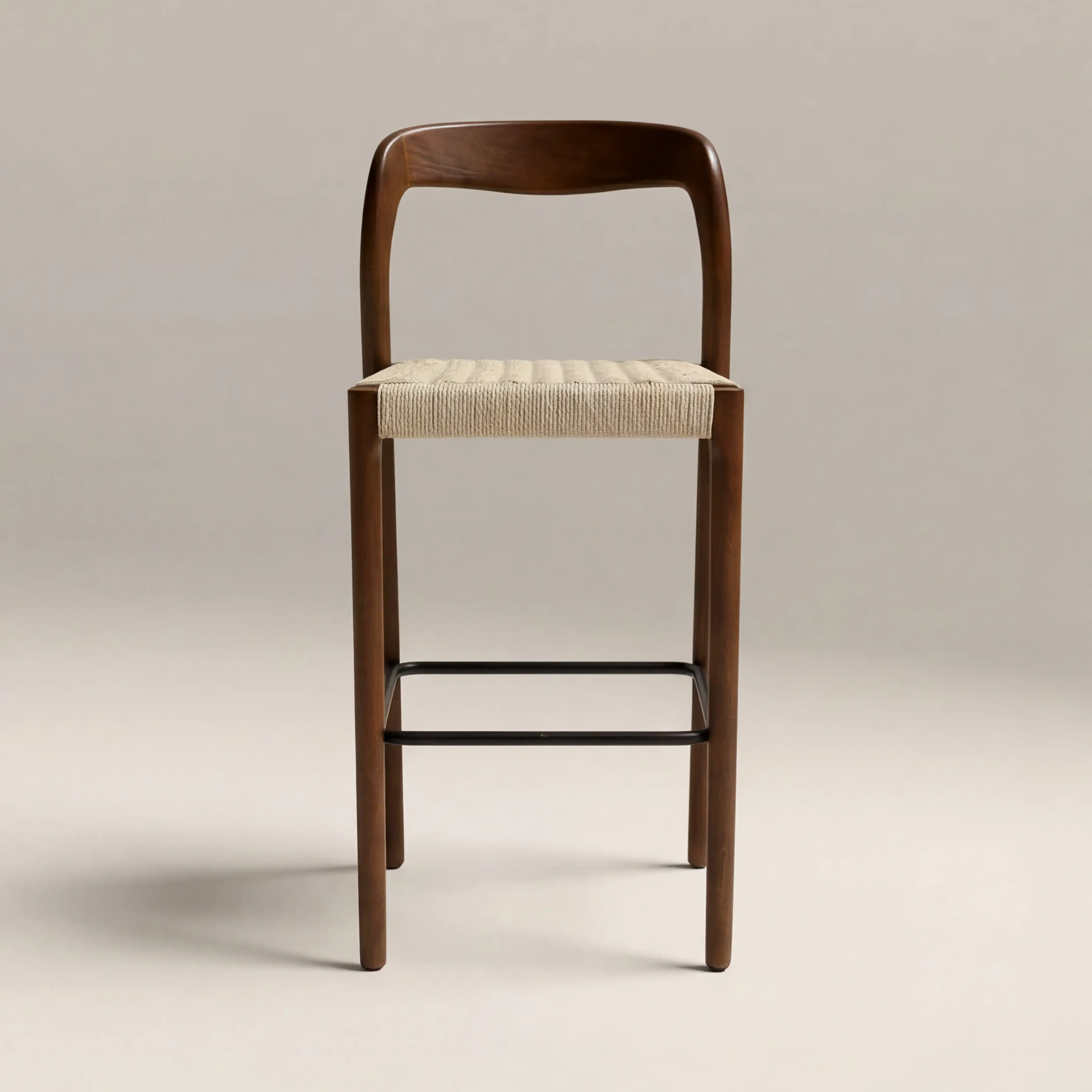 Madeleine Wooden Bar Stool | Natural Weave & Walnut - Image 2