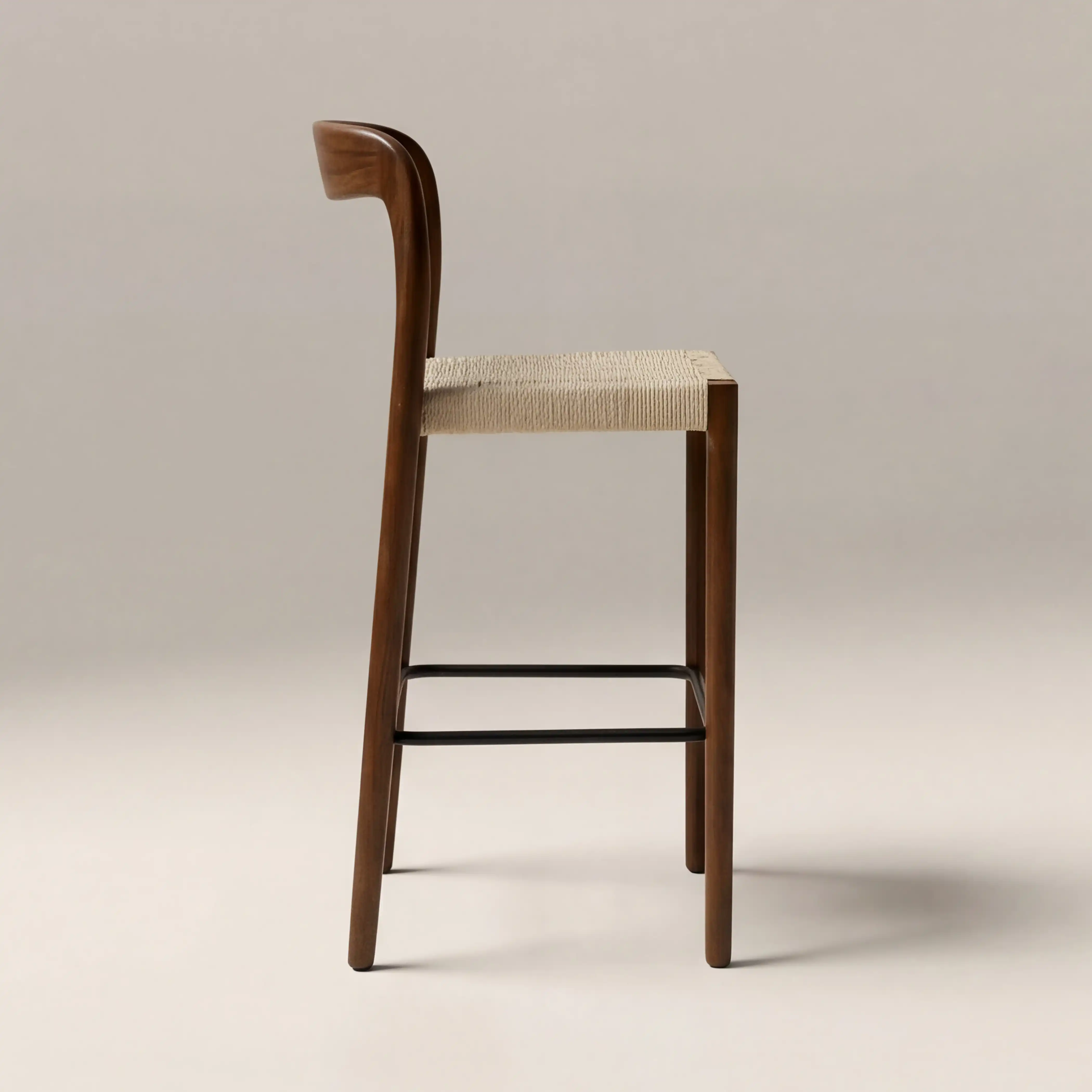 Madeleine Wooden Bar Stool | Natural Weave & Walnut - Image 3