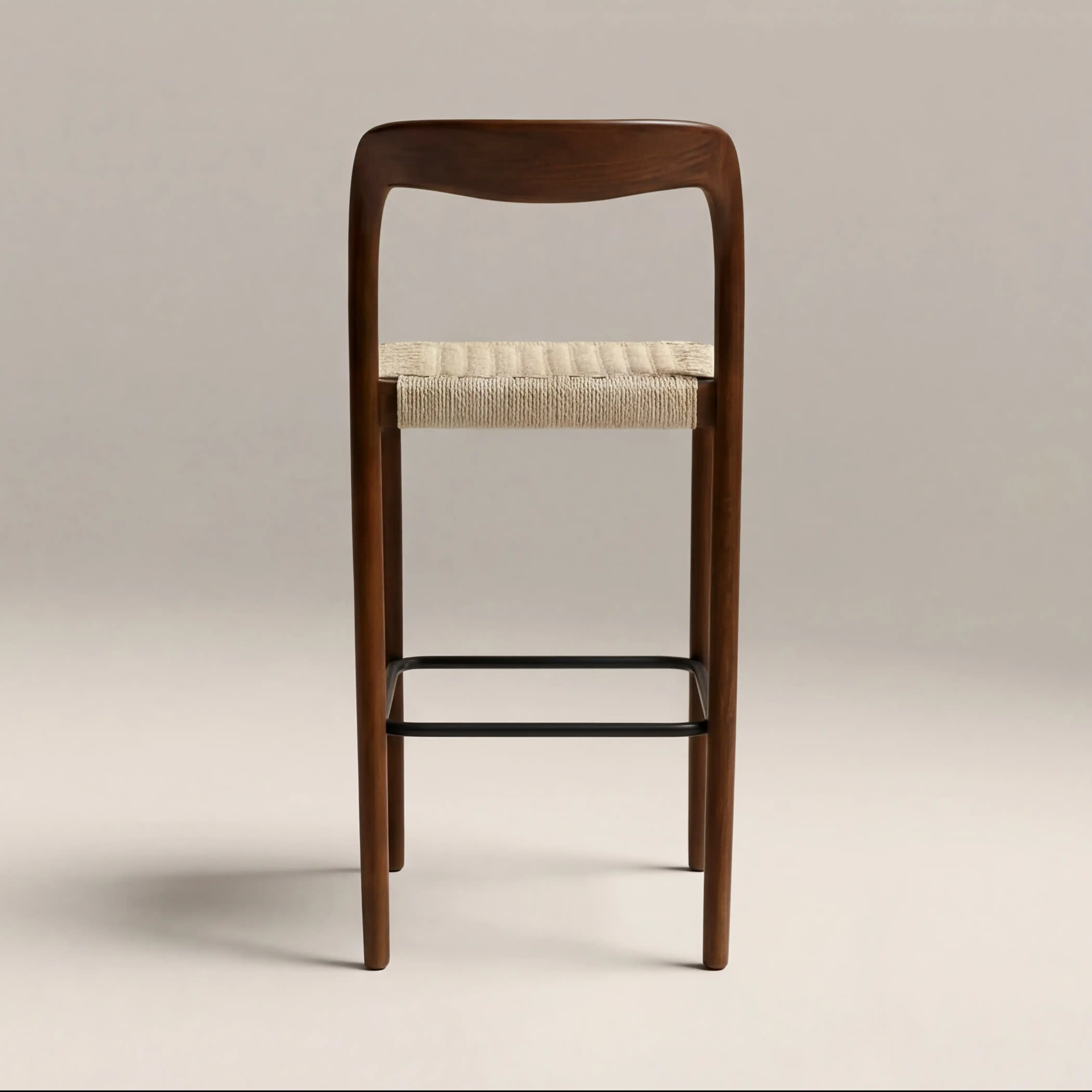 Madeleine Wooden Bar Stool | Natural Weave & Walnut - Image 4