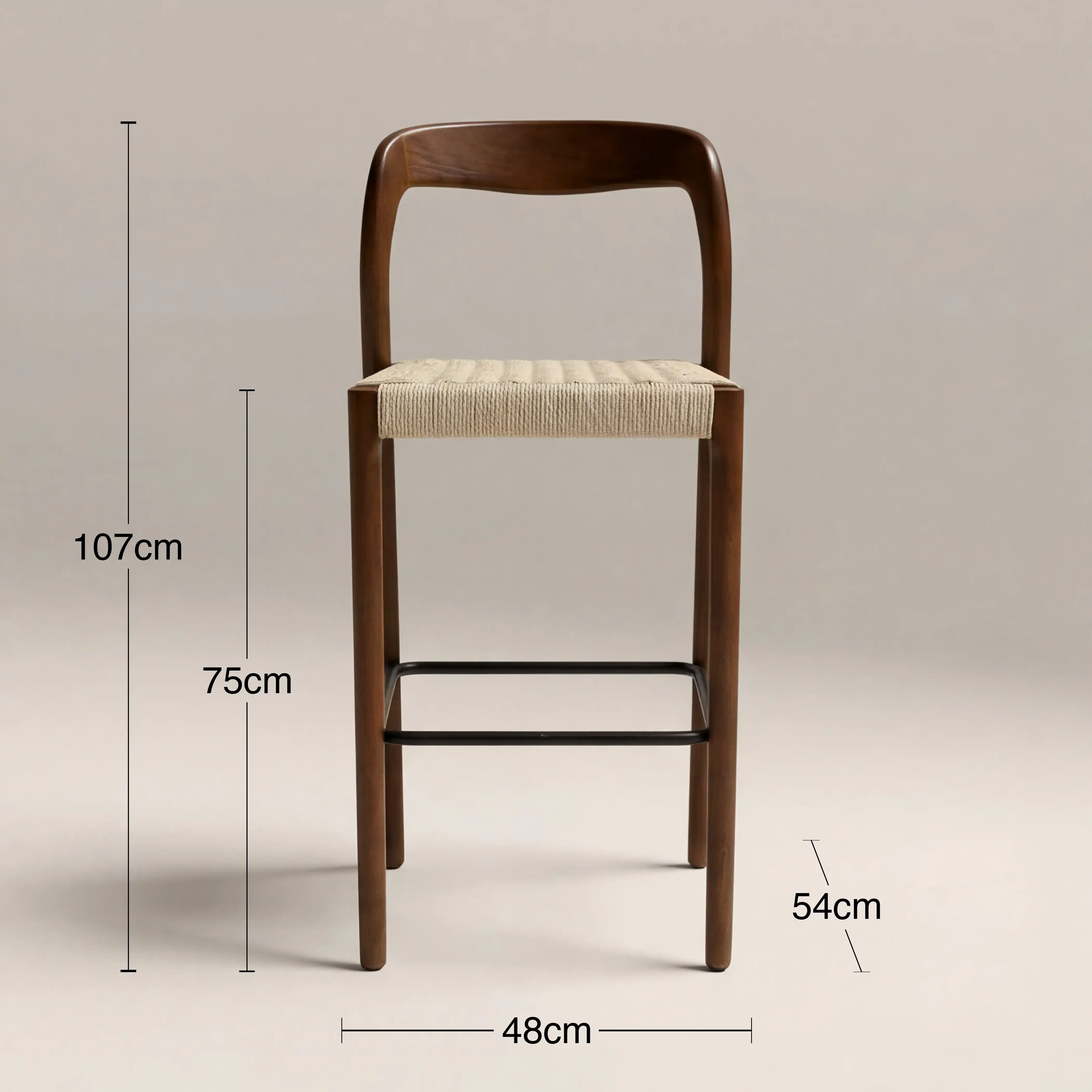 Madeleine Wooden Bar Stool | Natural Weave & Walnut - Image 5