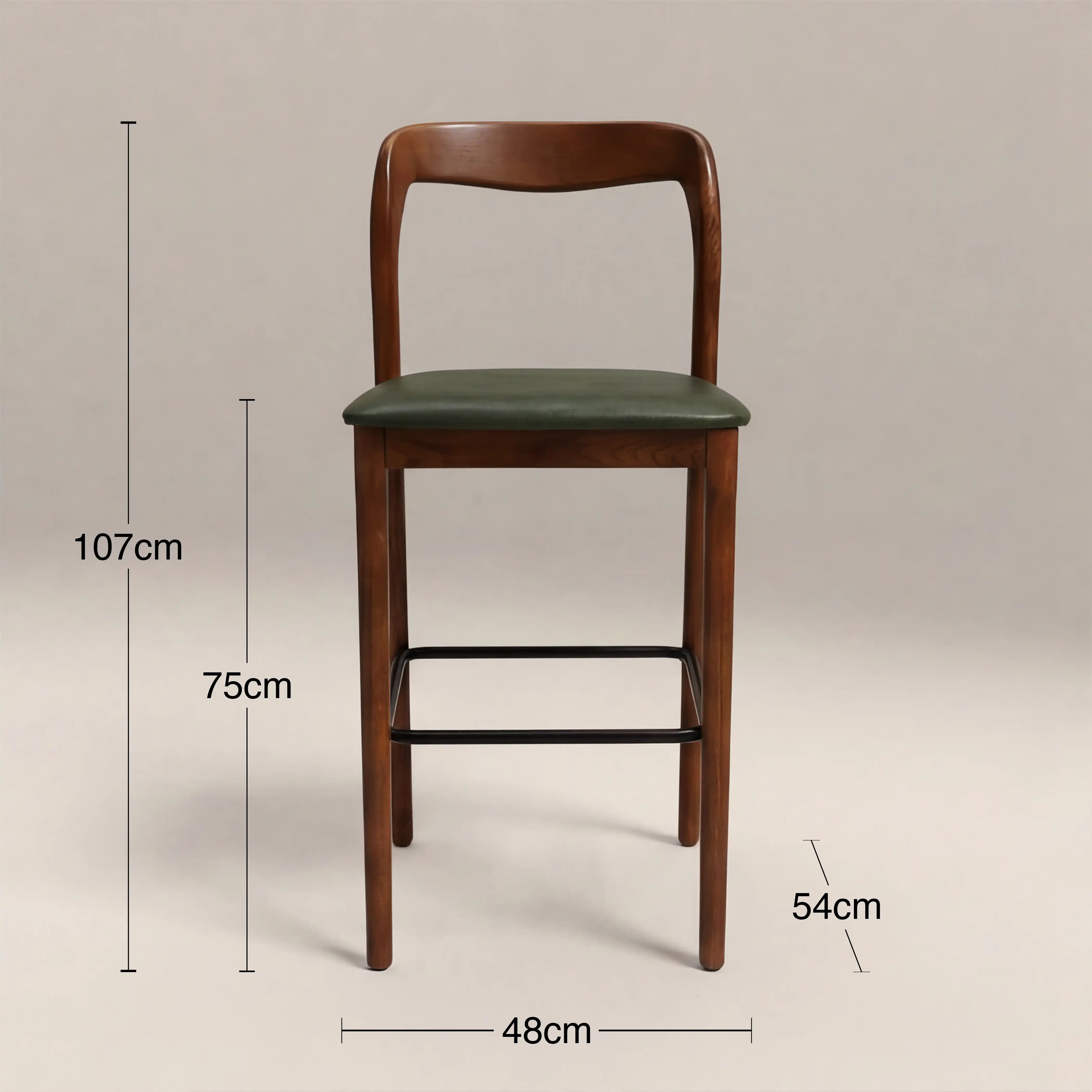 Madeleine Wooden Bar Stool | Vintage Green Faux Leather & Walnut - Image 6