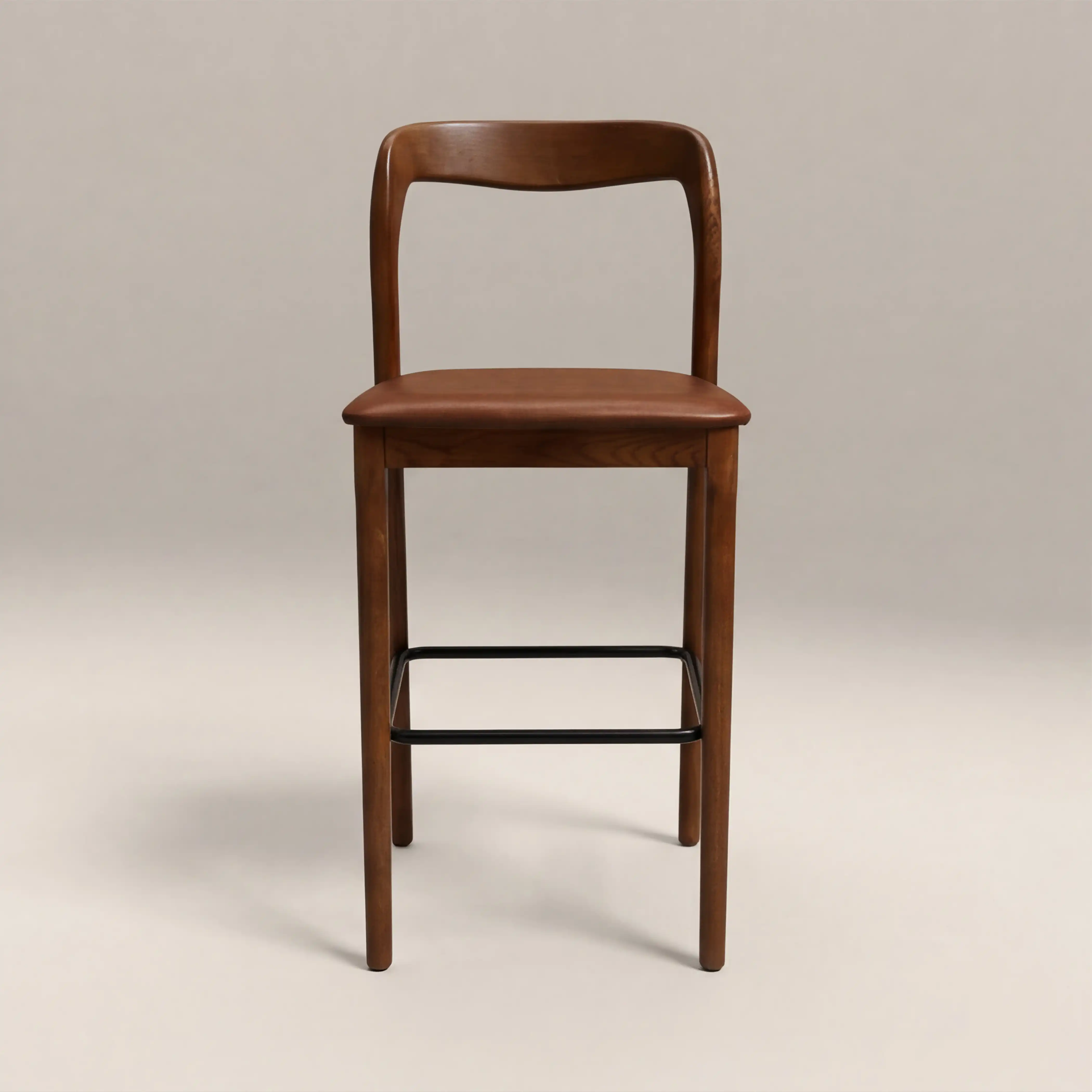 Madeleine Wooden Bar Stool | Vintage Tan Faux Leather & Walnut - Image 2