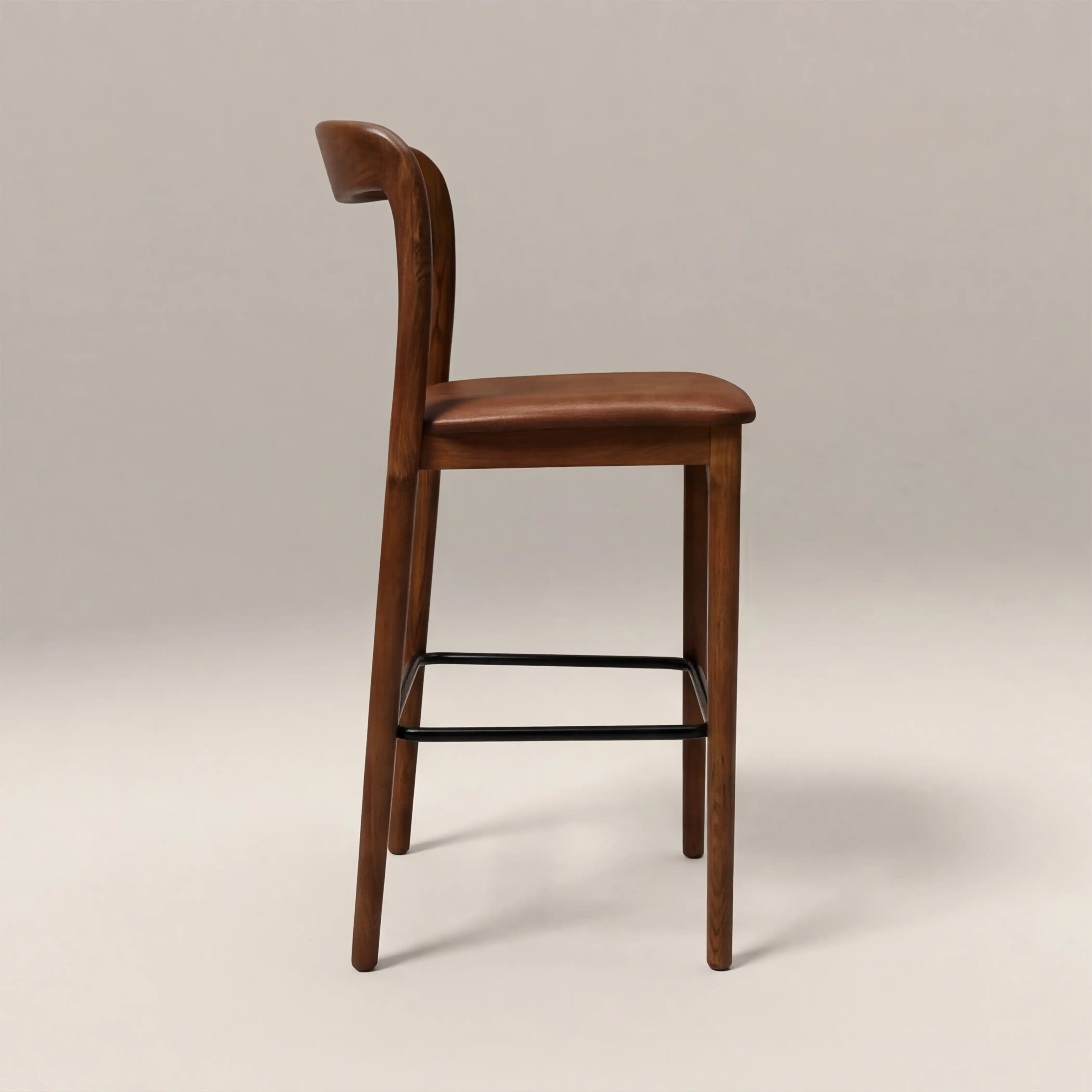 Madeleine Wooden Bar Stool | Vintage Tan Faux Leather & Walnut - Image 4