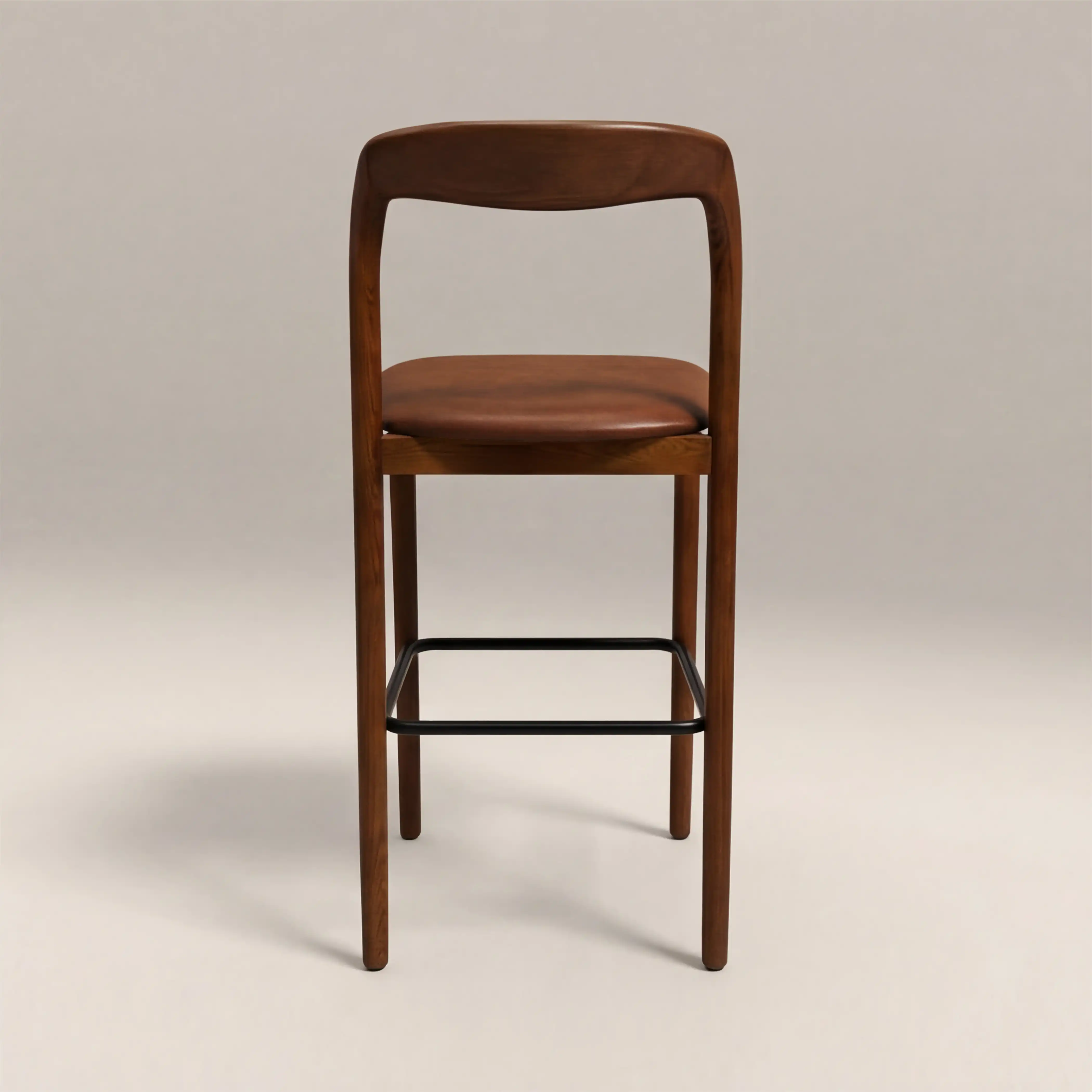 Madeleine Wooden Bar Stool | Vintage Tan Faux Leather & Walnut - Image 5