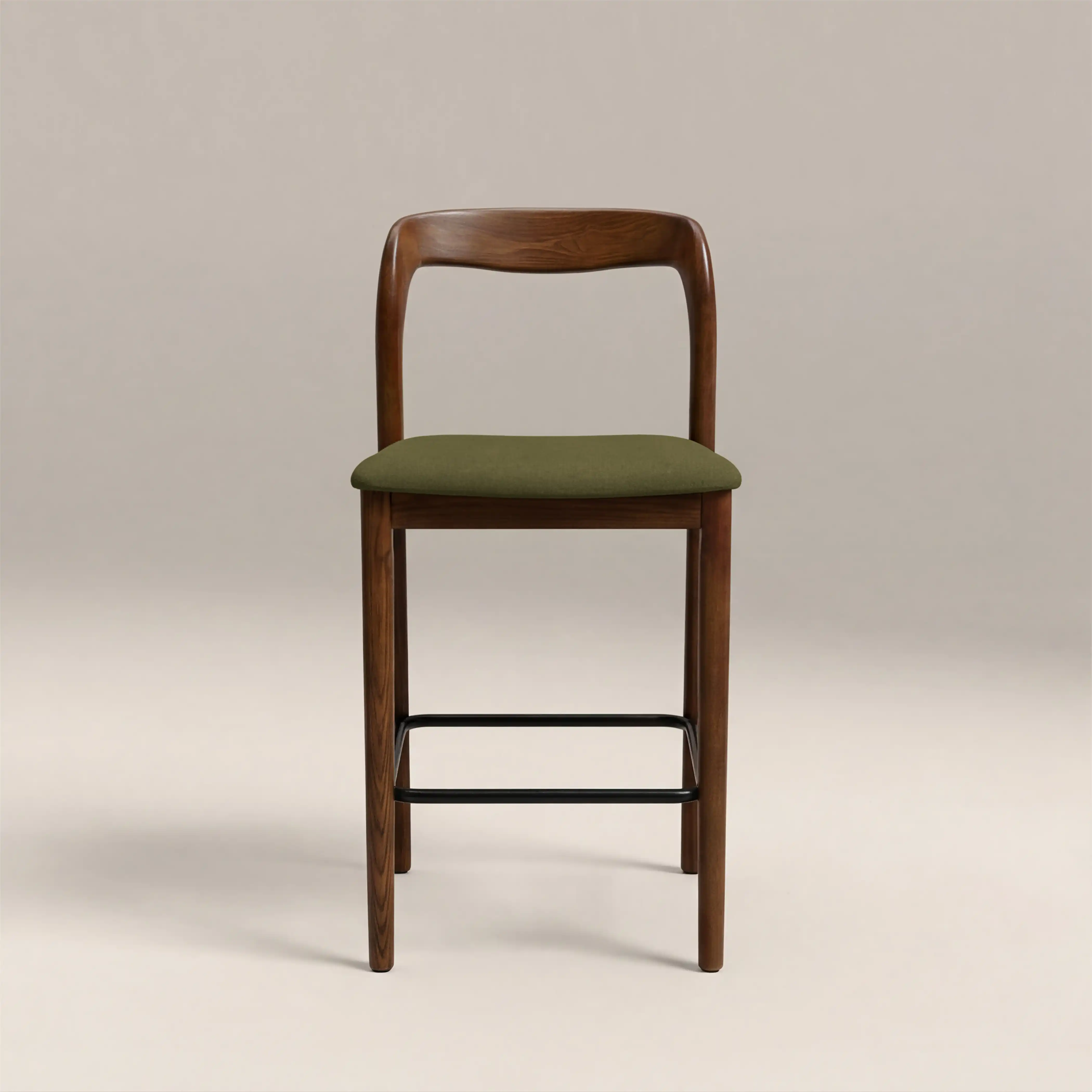 Madeleine Wooden Kitchen Stool | Moss Green Sustainable Mohair Velvet & Walnut - Image 2
