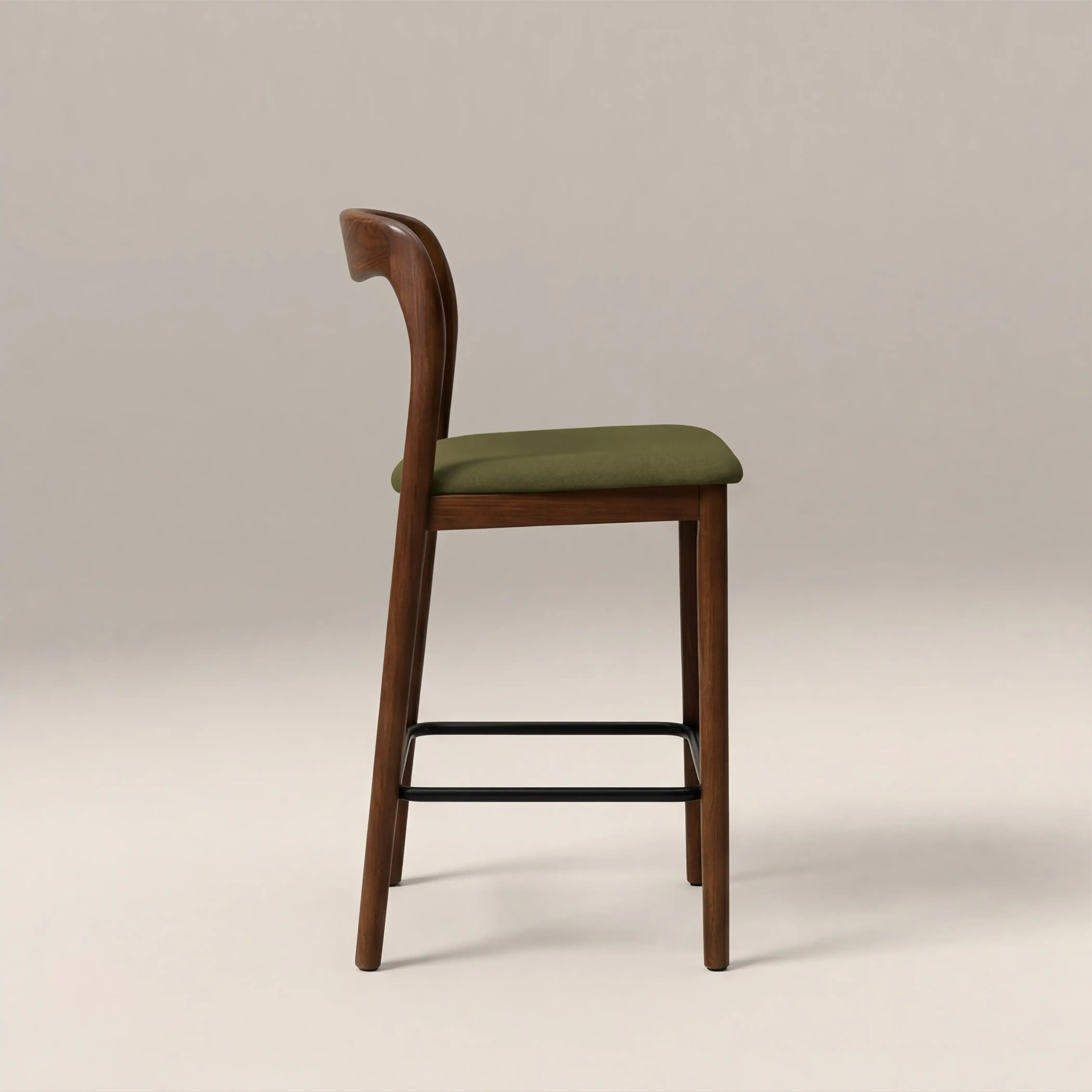 Madeleine Wooden Kitchen Stool | Moss Green Sustainable Mohair Velvet & Walnut - Image 4