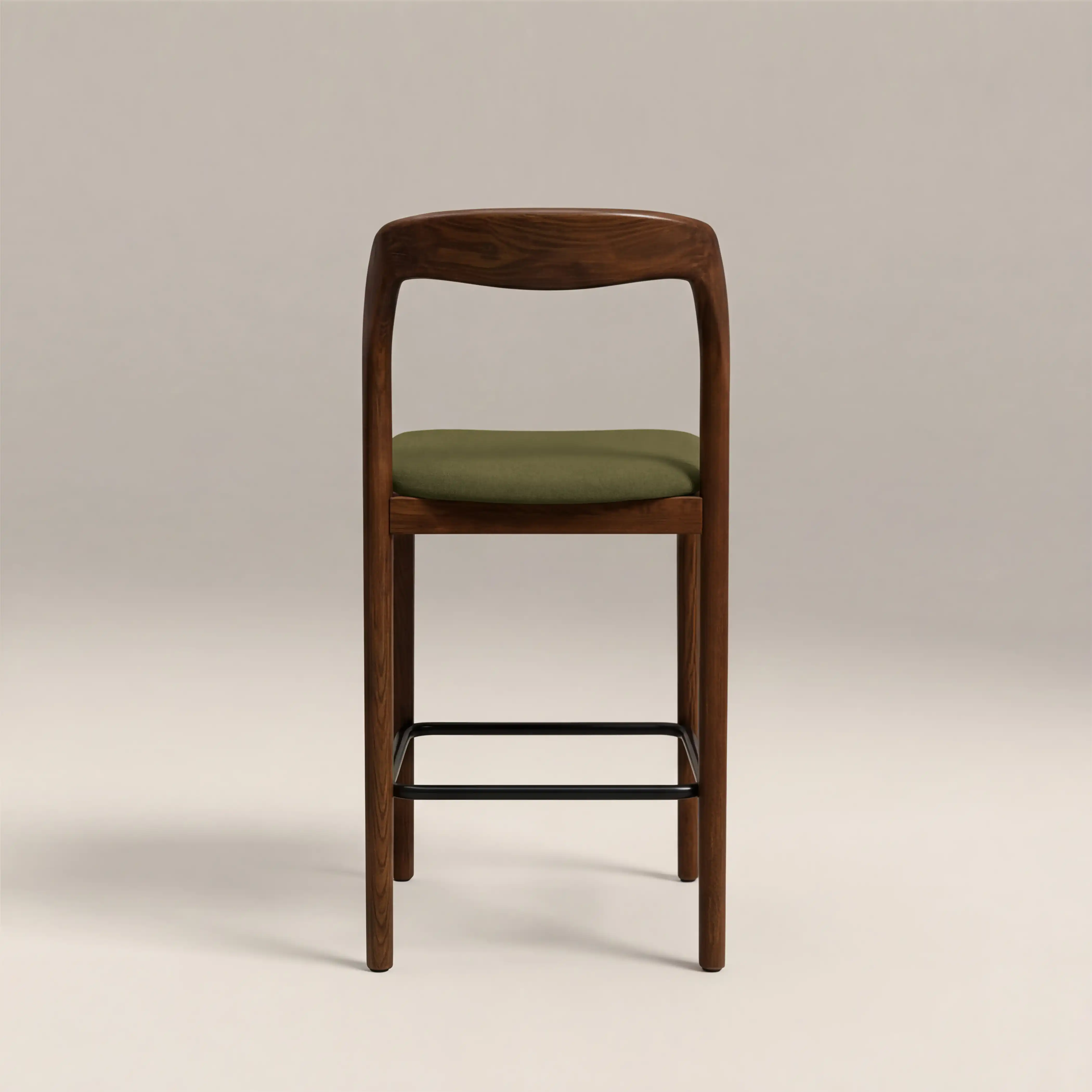 Madeleine Wooden Kitchen Stool | Moss Green Sustainable Mohair Velvet & Walnut - Image 5