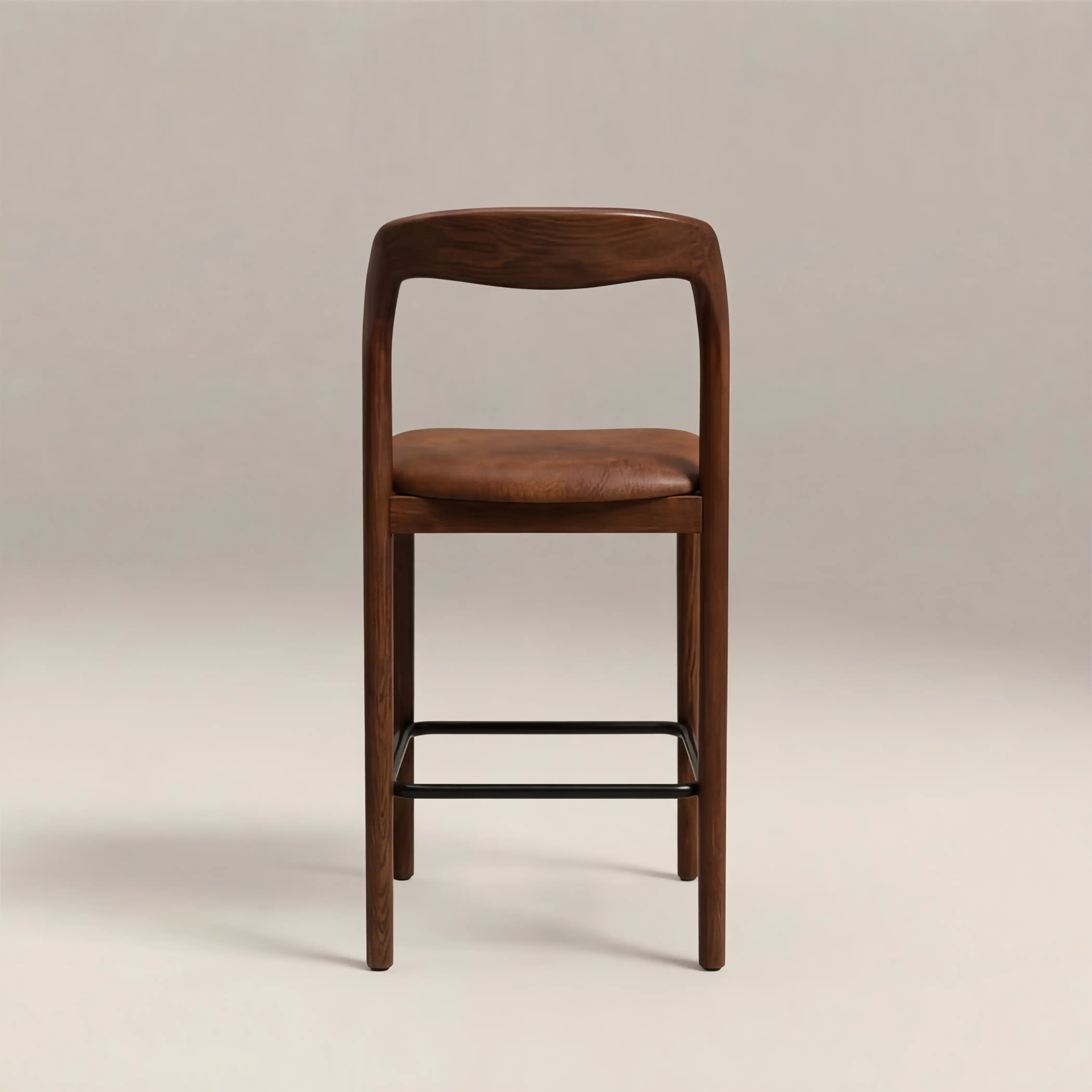 Madeleine Wooden Kitchen Stool | Vintage Tan Faux Leather & Walnut - Image 5
