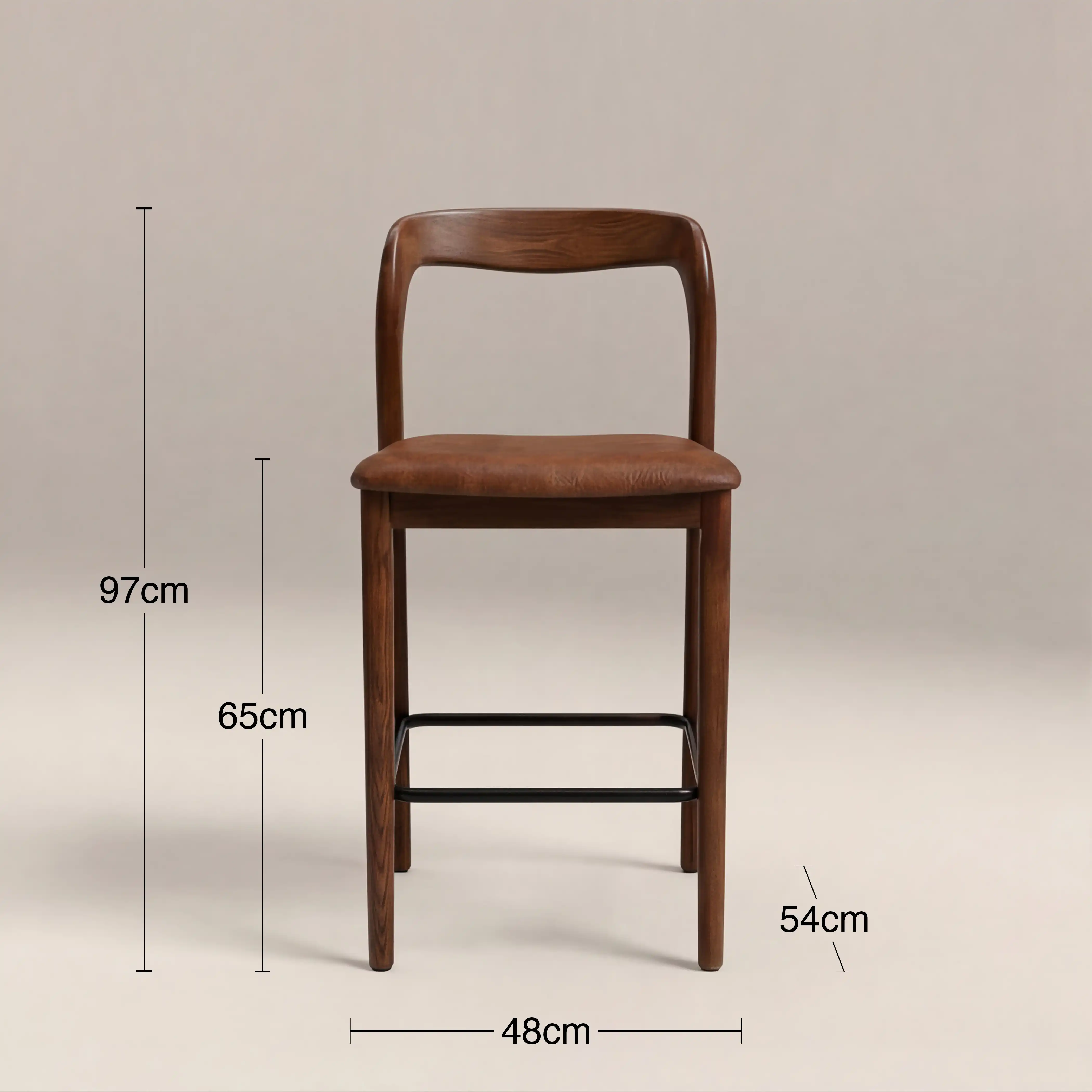 Madeleine Wooden Kitchen Stool | Vintage Tan Faux Leather & Walnut - Image 6