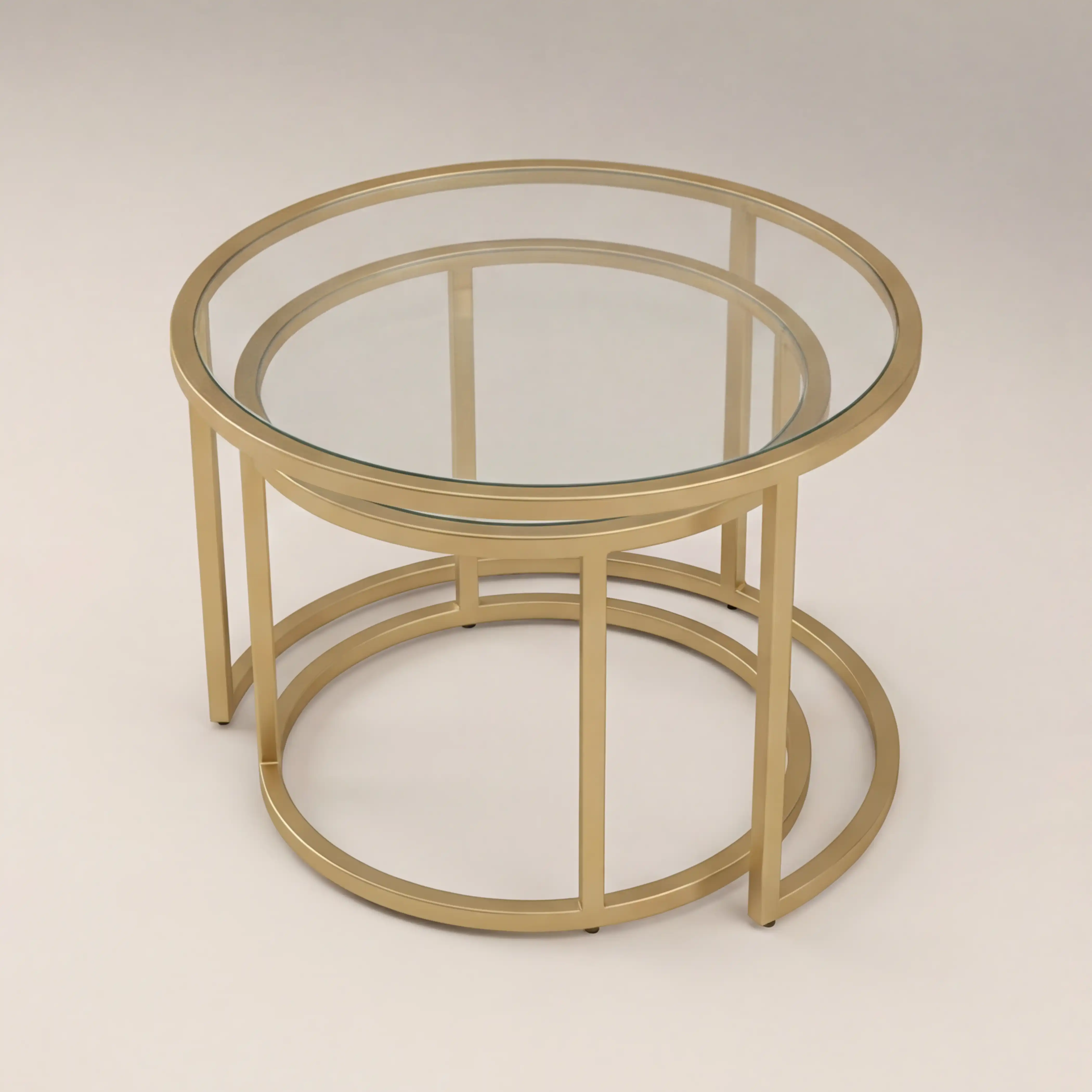 Madison Set of 2 Round Nesting Coffee Tables | Brass - Image 6