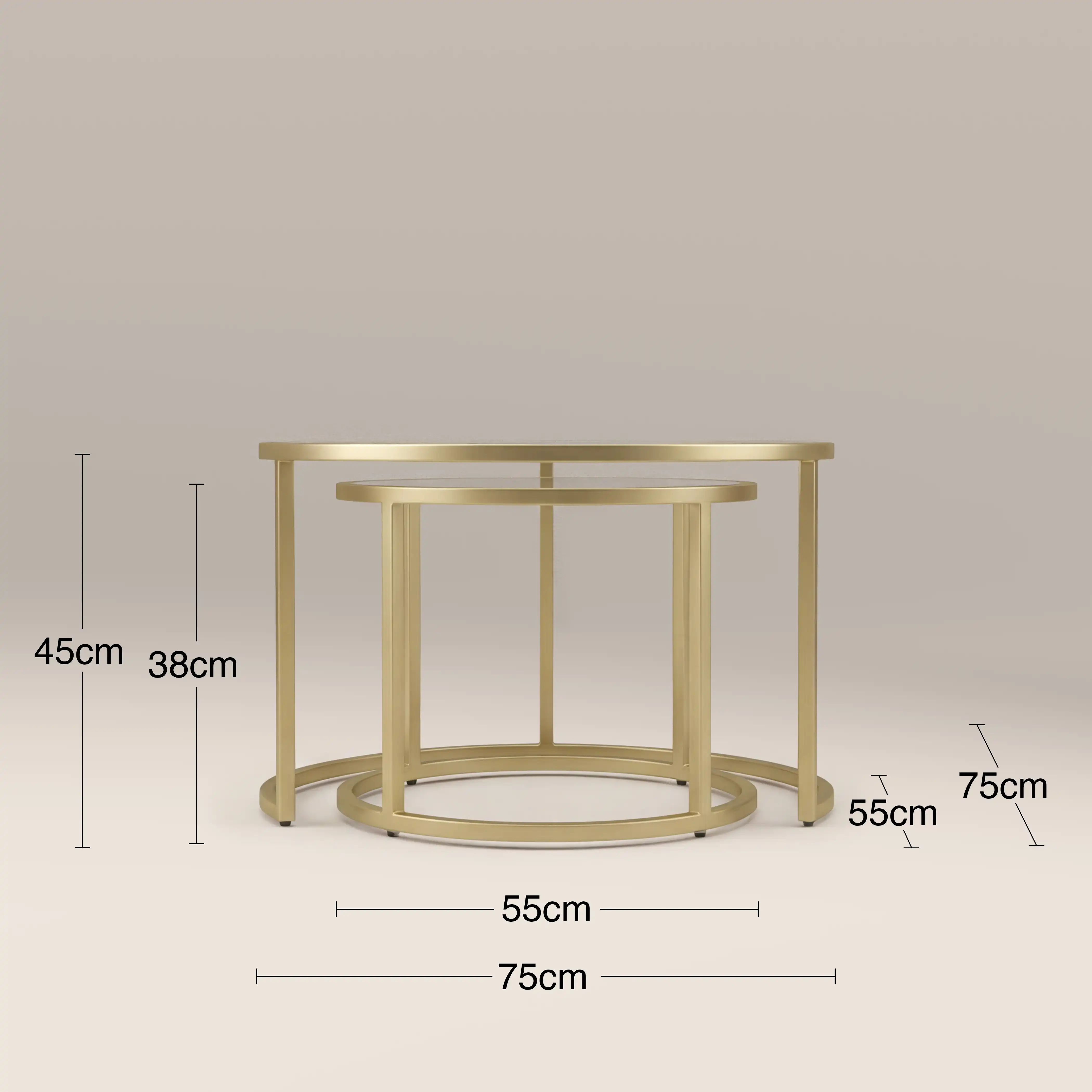 Madison Set of 2 Round Nesting Coffee Tables | Brass - Image 7