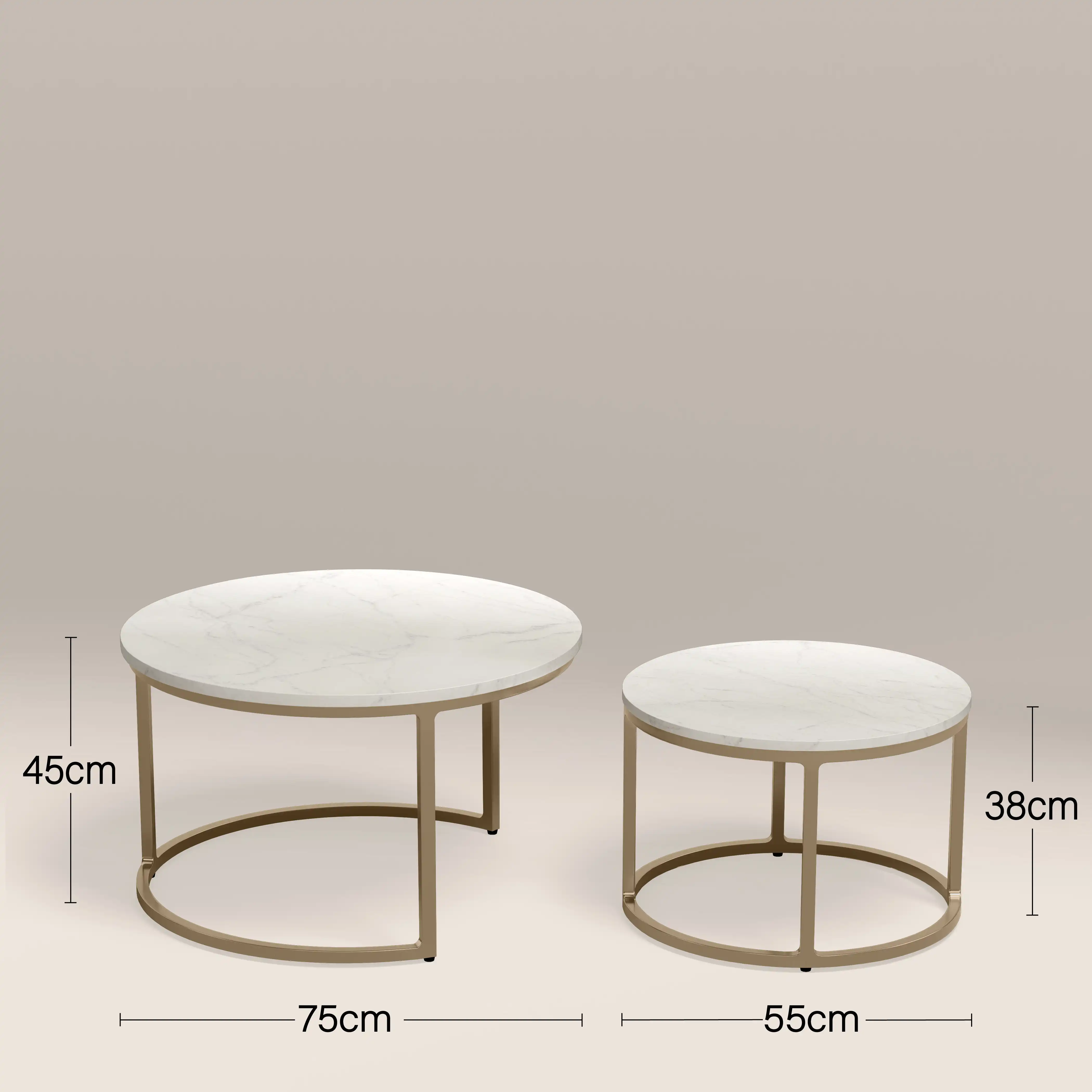 Madison Set Of 2 Round Nesting Coffee Tables | White Marble & Brass - Image 5