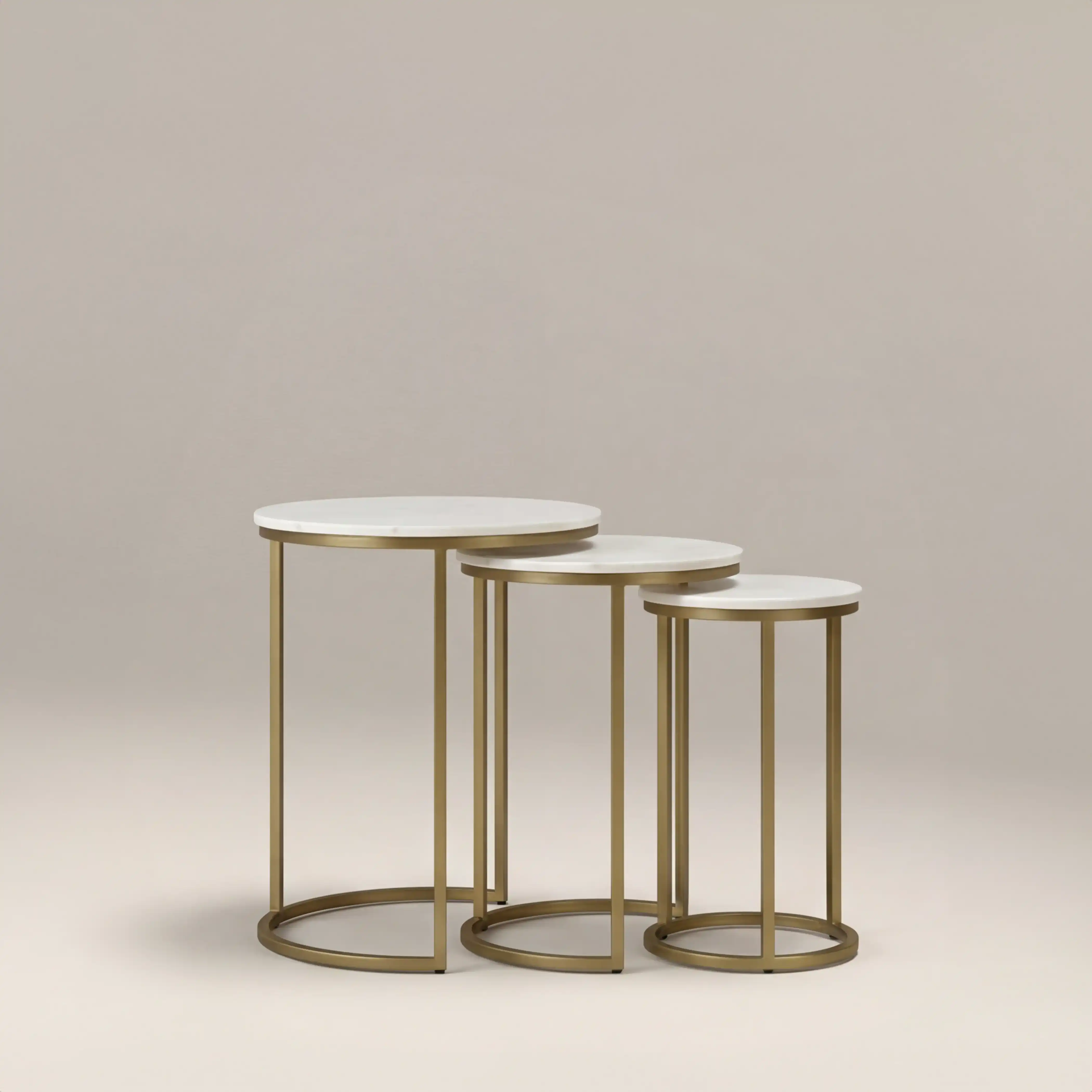 Madison Set Of 3 Round Nesting Side Tables | White Marble & Brass - Image 2