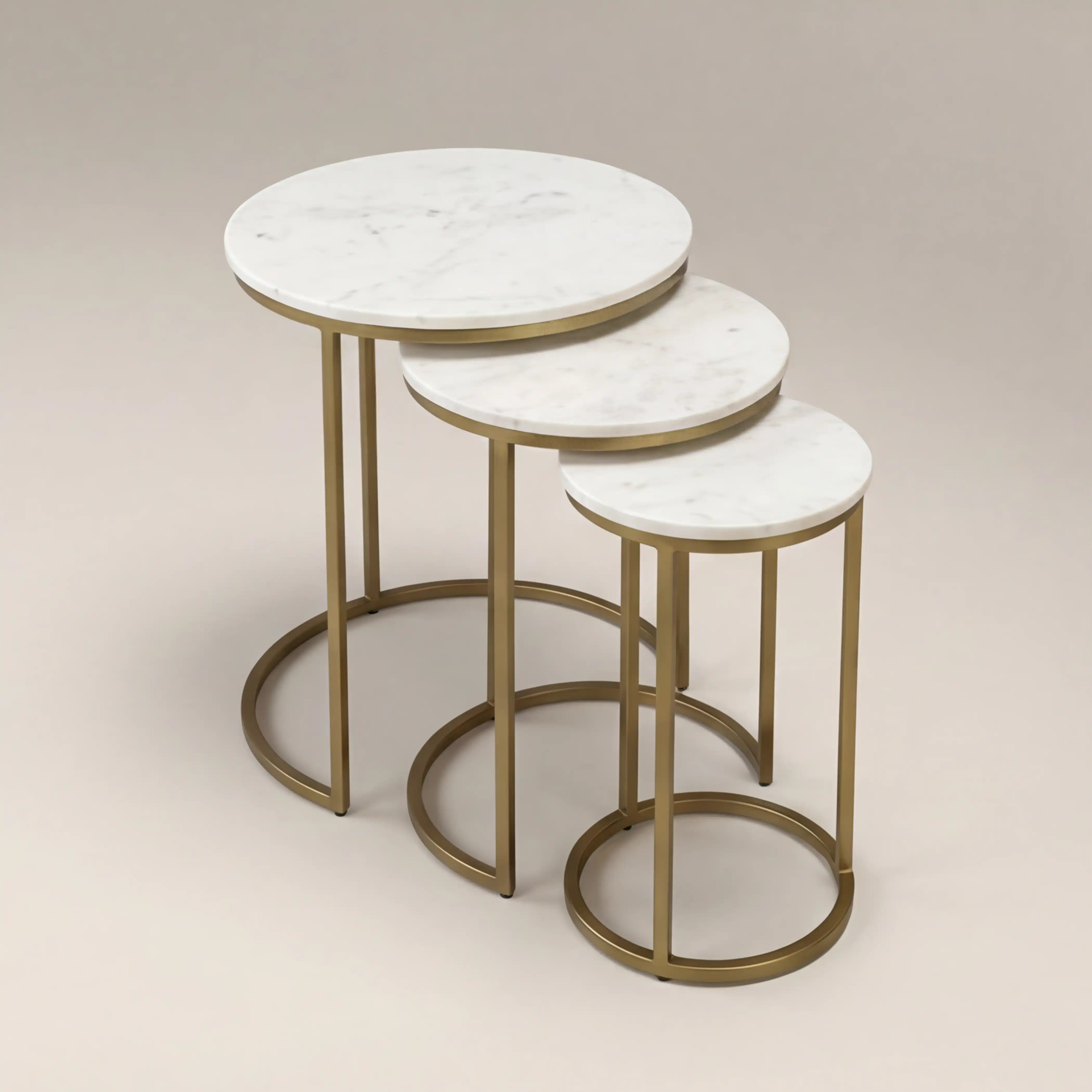 Madison Set Of 3 Round Nesting Side Tables | White Marble & Brass - Image 4