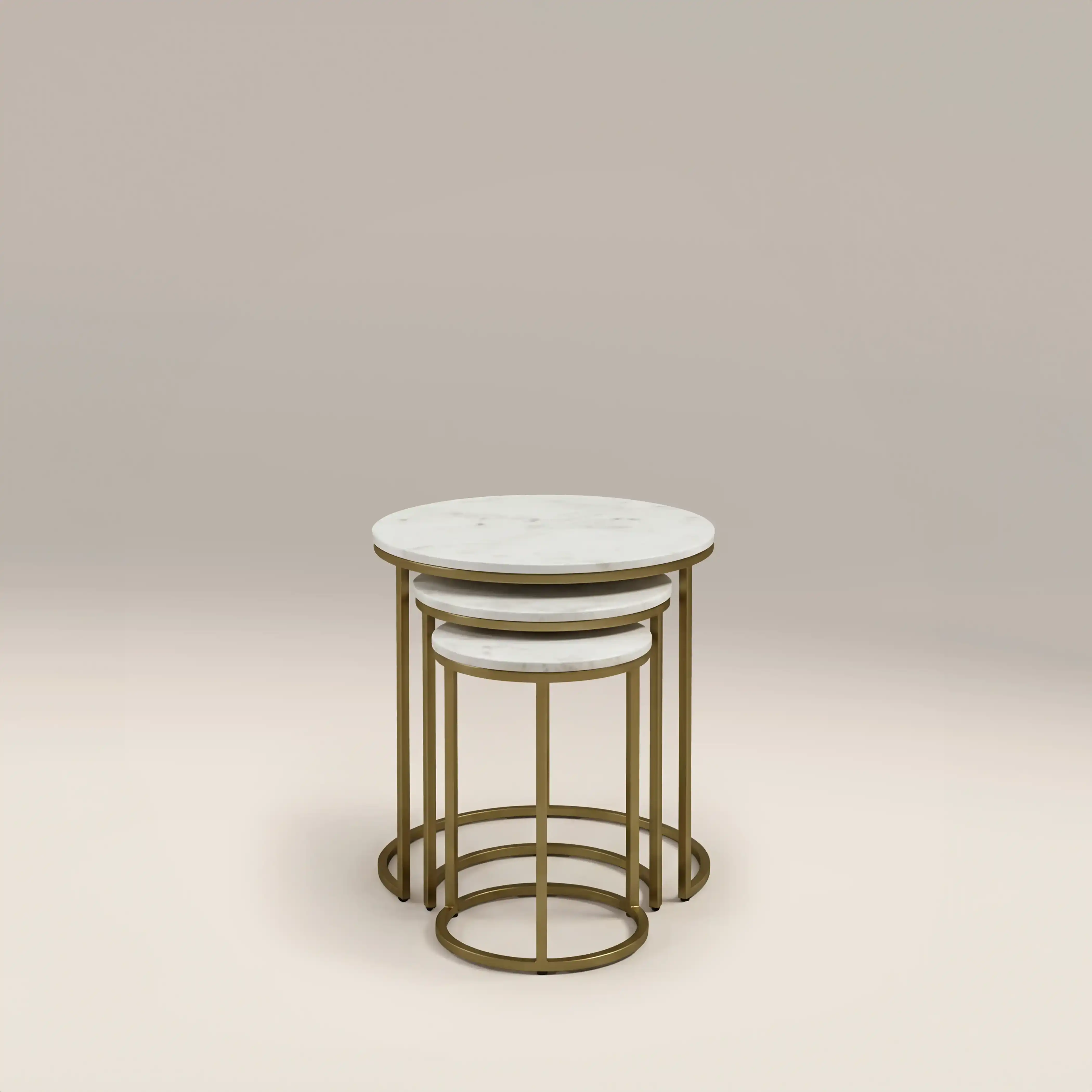 Madison Set Of 3 Round Nesting Side Tables | White Marble & Brass - Image 5