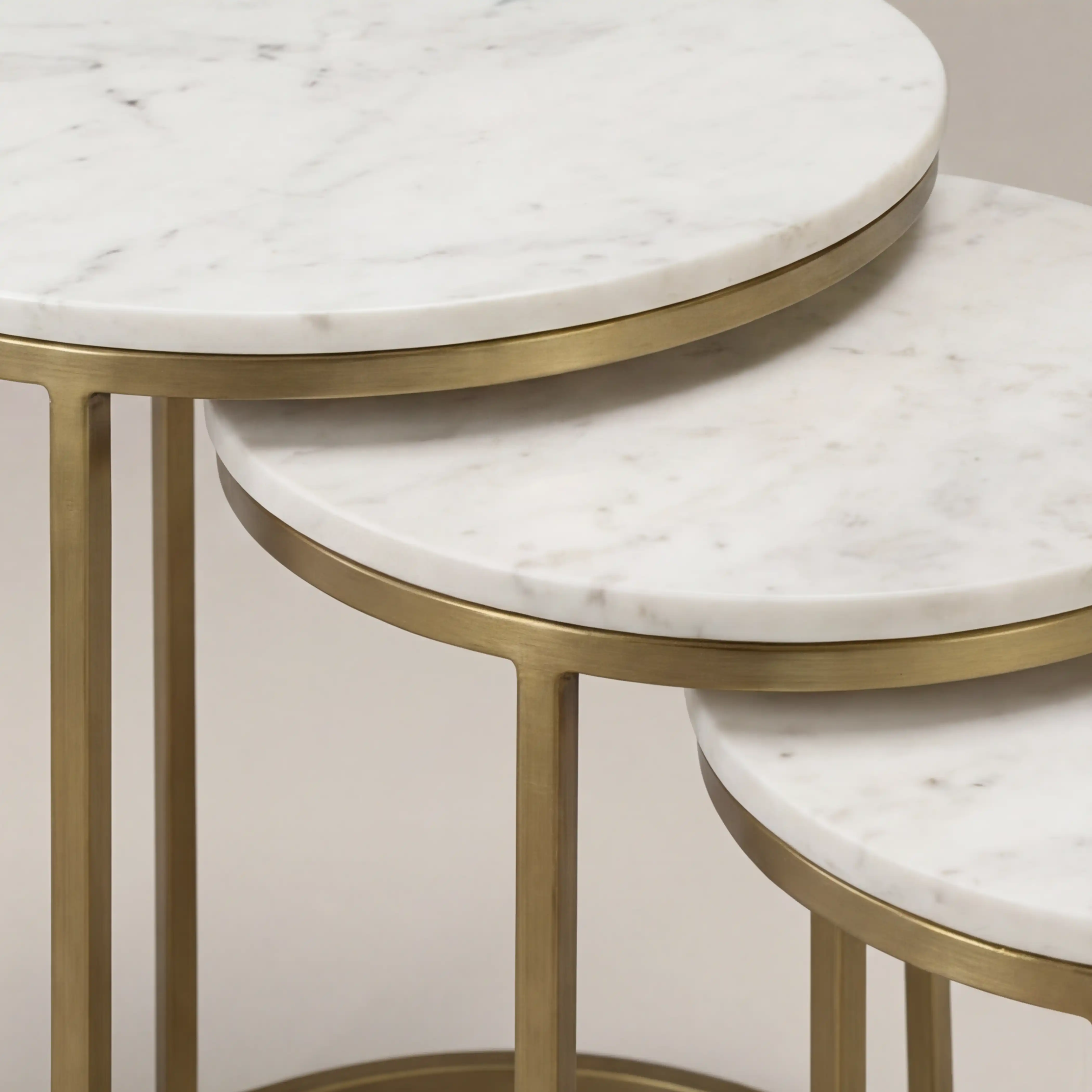 Madison Set Of 3 Round Nesting Side Tables | White Marble & Brass - Image 6
