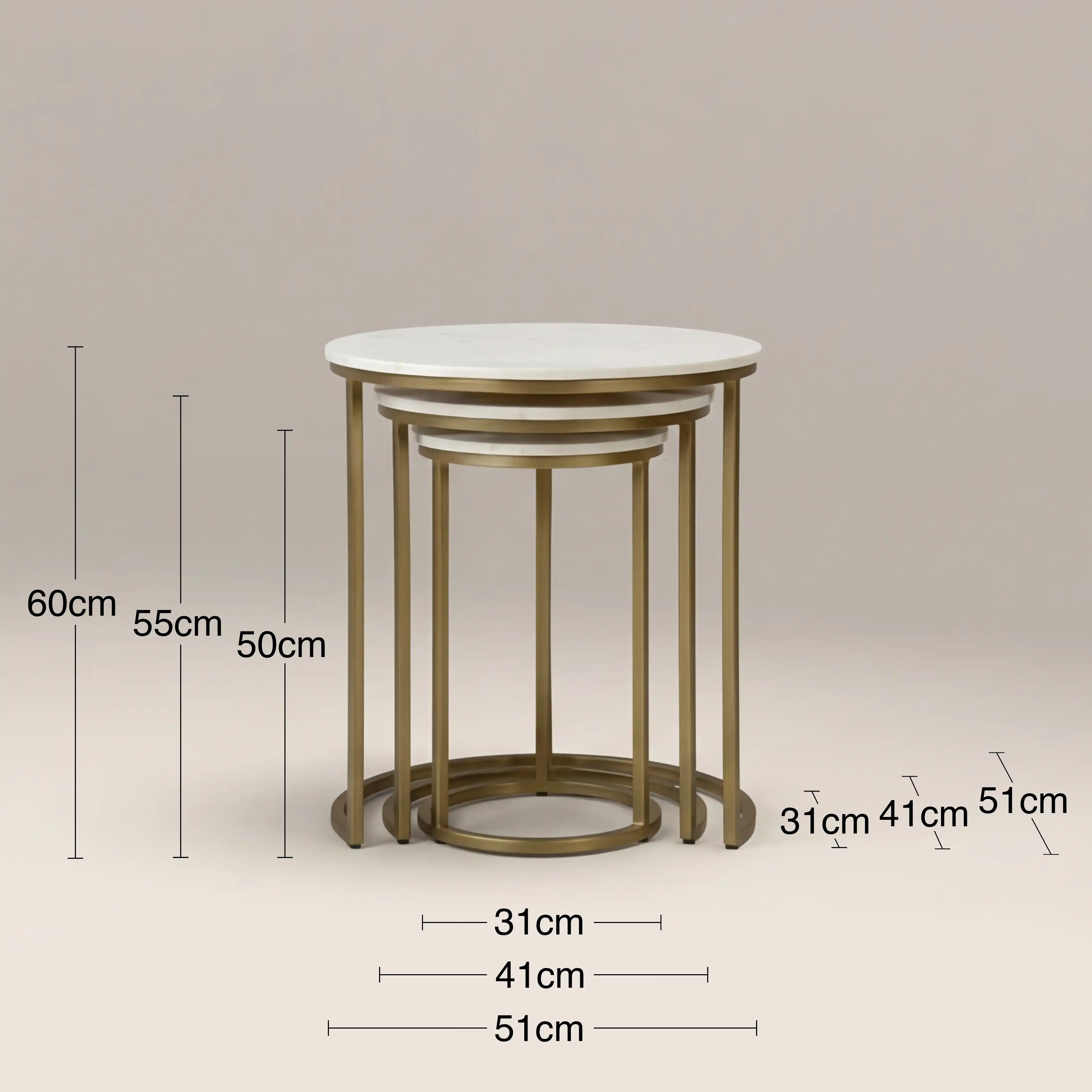 Madison Set Of 3 Round Nesting Side Tables | White Marble & Brass - Image 7