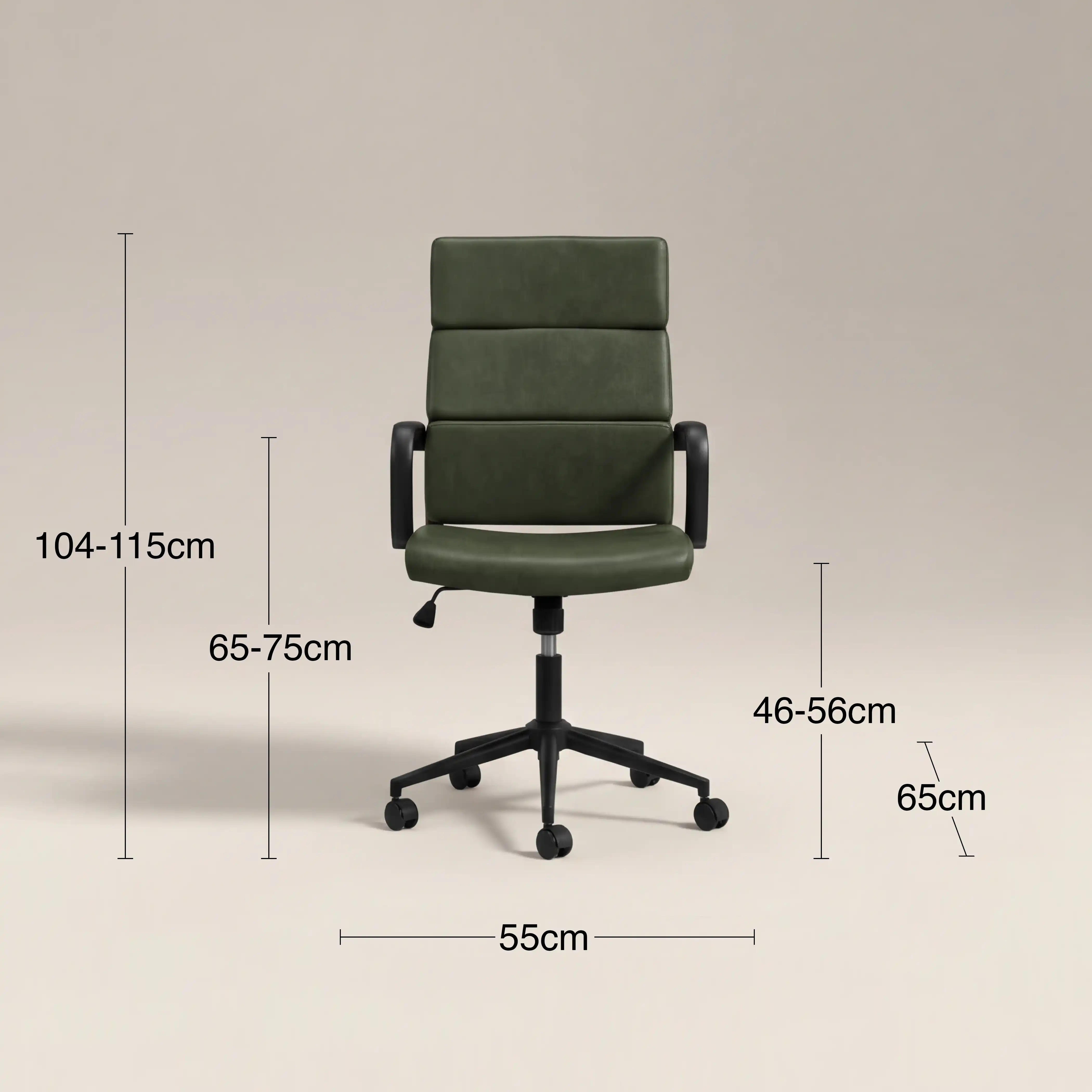 Mae High Back Office Chair | Vintage Green Faux Leather & Black - Image 6