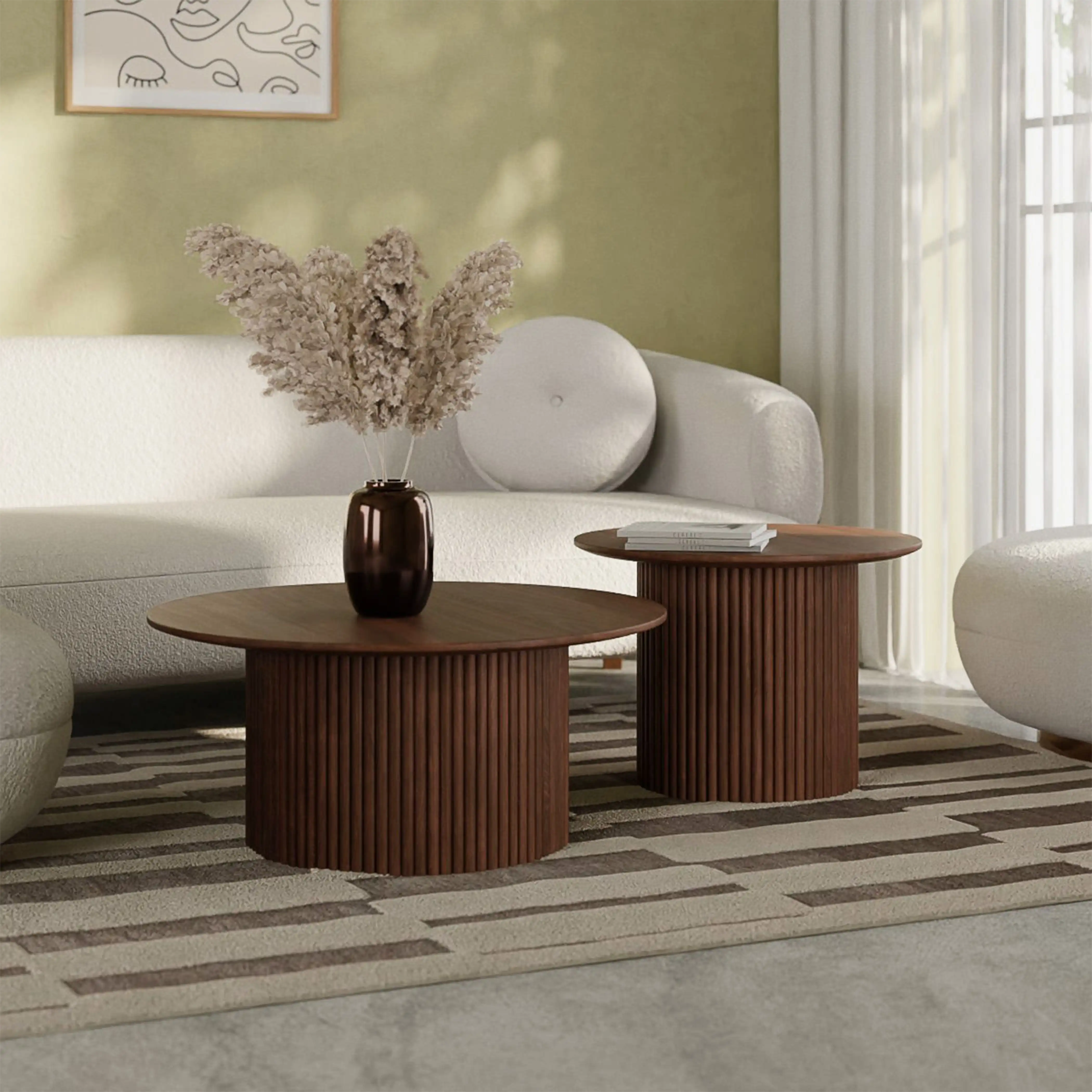Marcel Set of 2 Round Wooden Coffee Tables | Walnut - Image 2