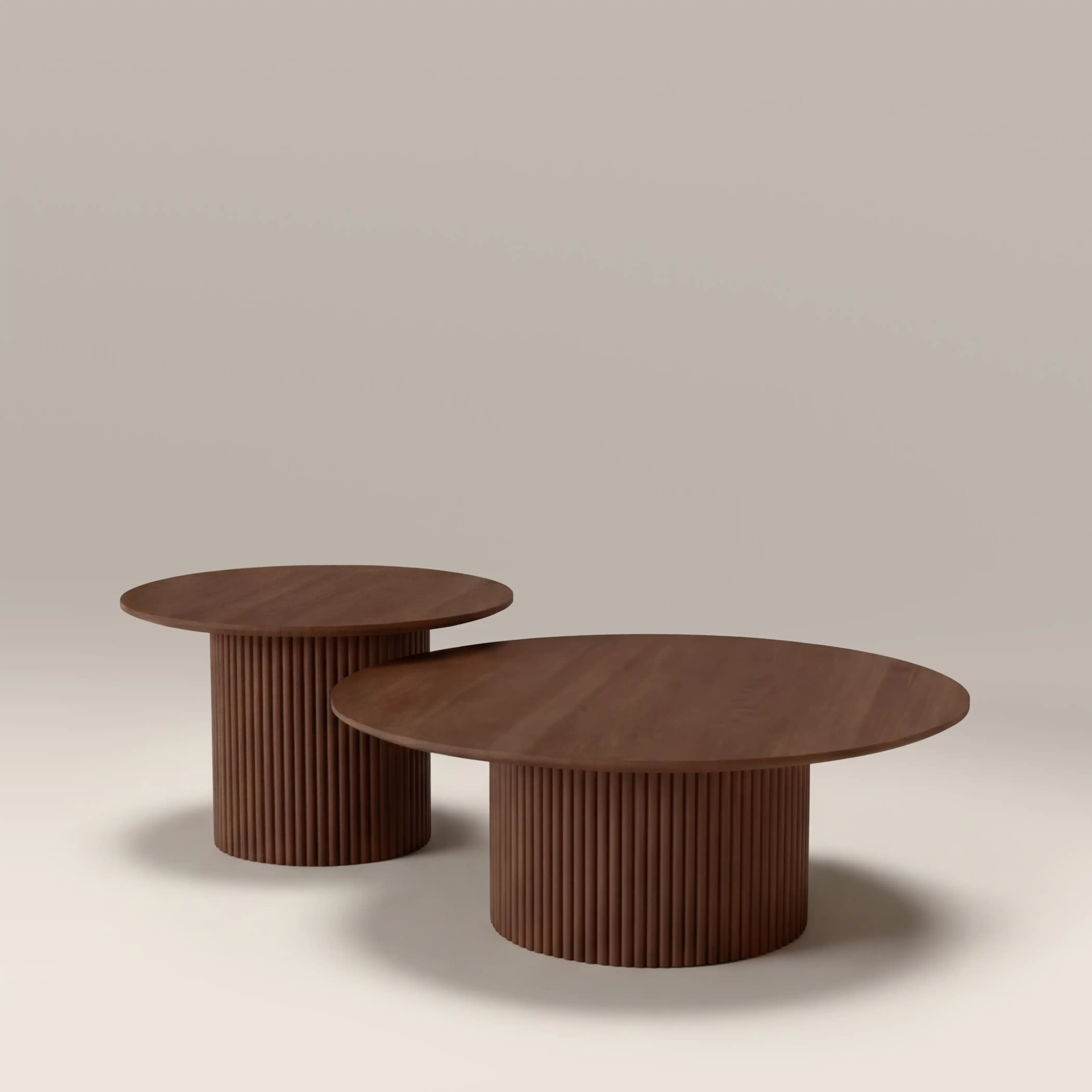 Marcel Set of 2 Round Wooden Coffee Tables | Walnut - Image 3