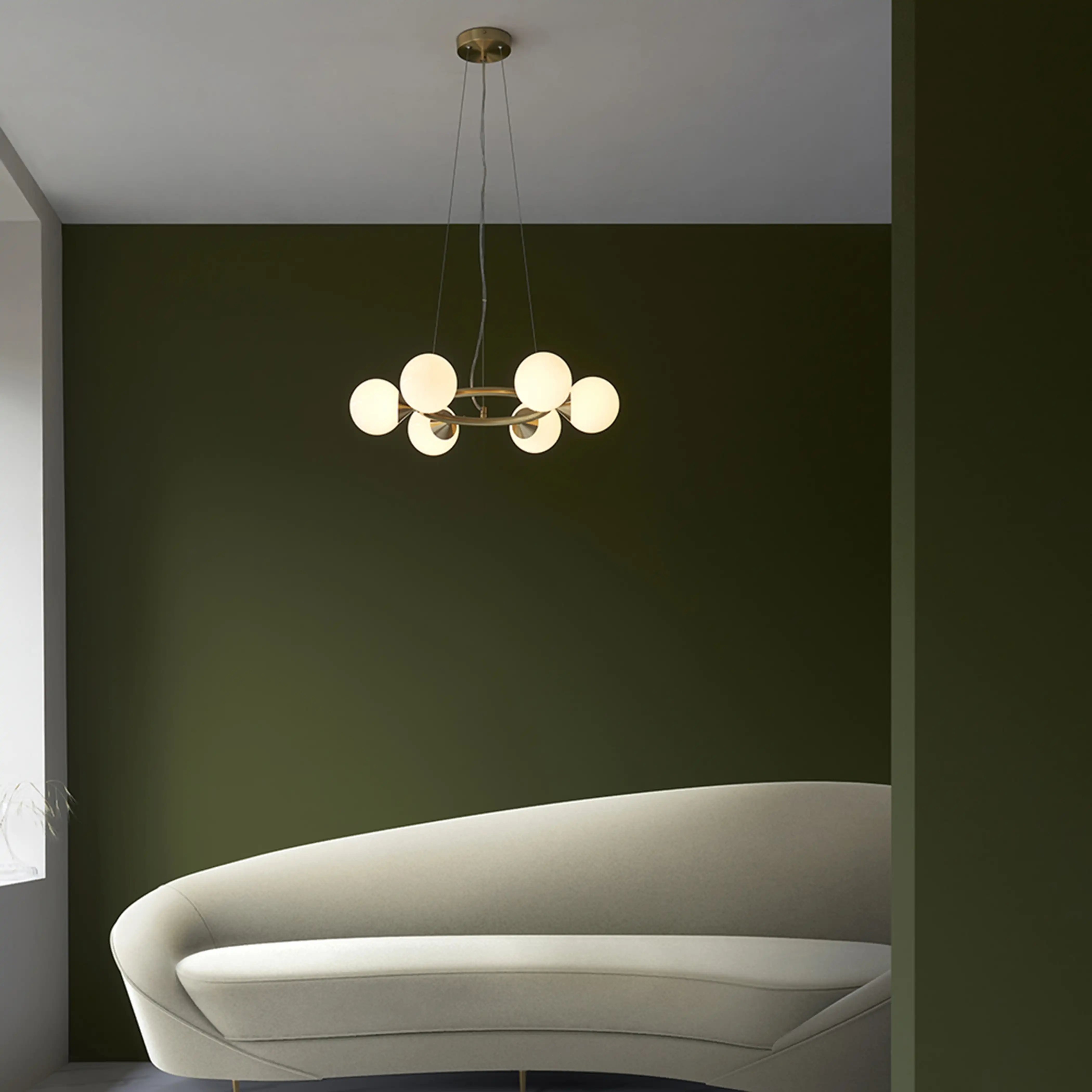 Margot 6 Light Pendant Light | Opal & Brass - Image 2