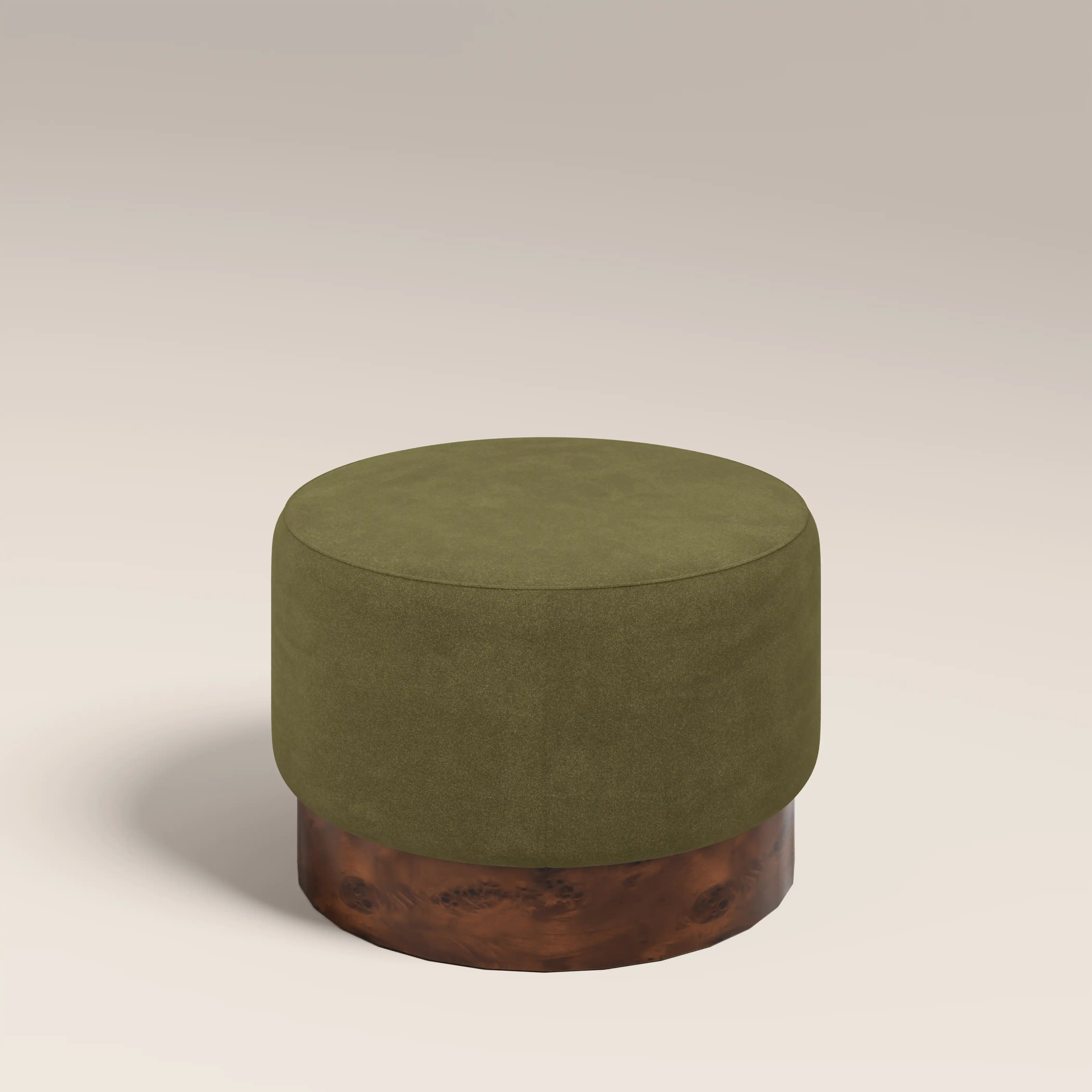 Marie Footstool | Moss Green Sustainable Mohair Velvet & Walnut Burl - Image 3