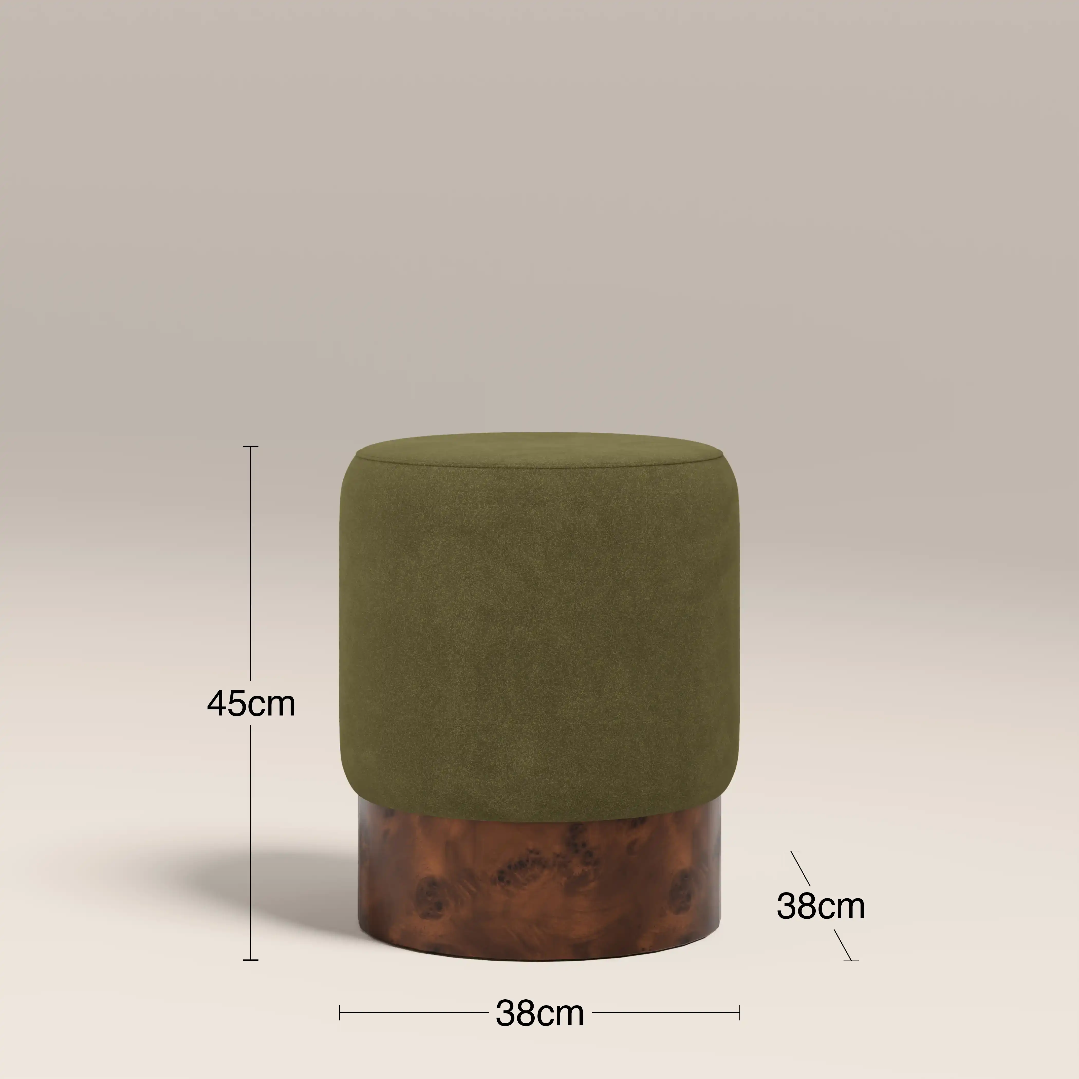 Marie Pouffe | Moss Green Sustainable Mohair Velvet & Walnut Burl - Image 4