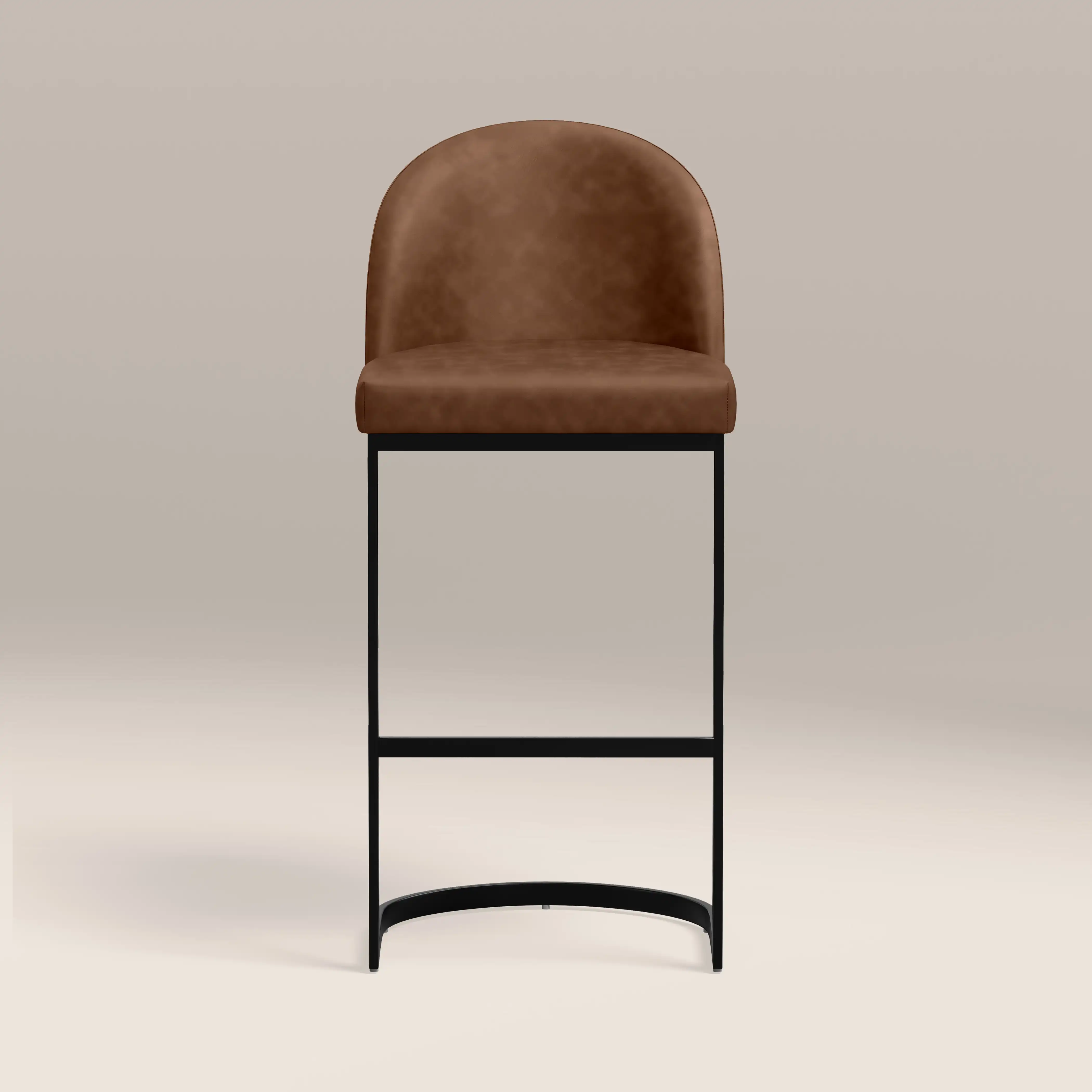 Matteo Bar Stool  with Backrest | Vintage Tan Faux Leather - Image 2