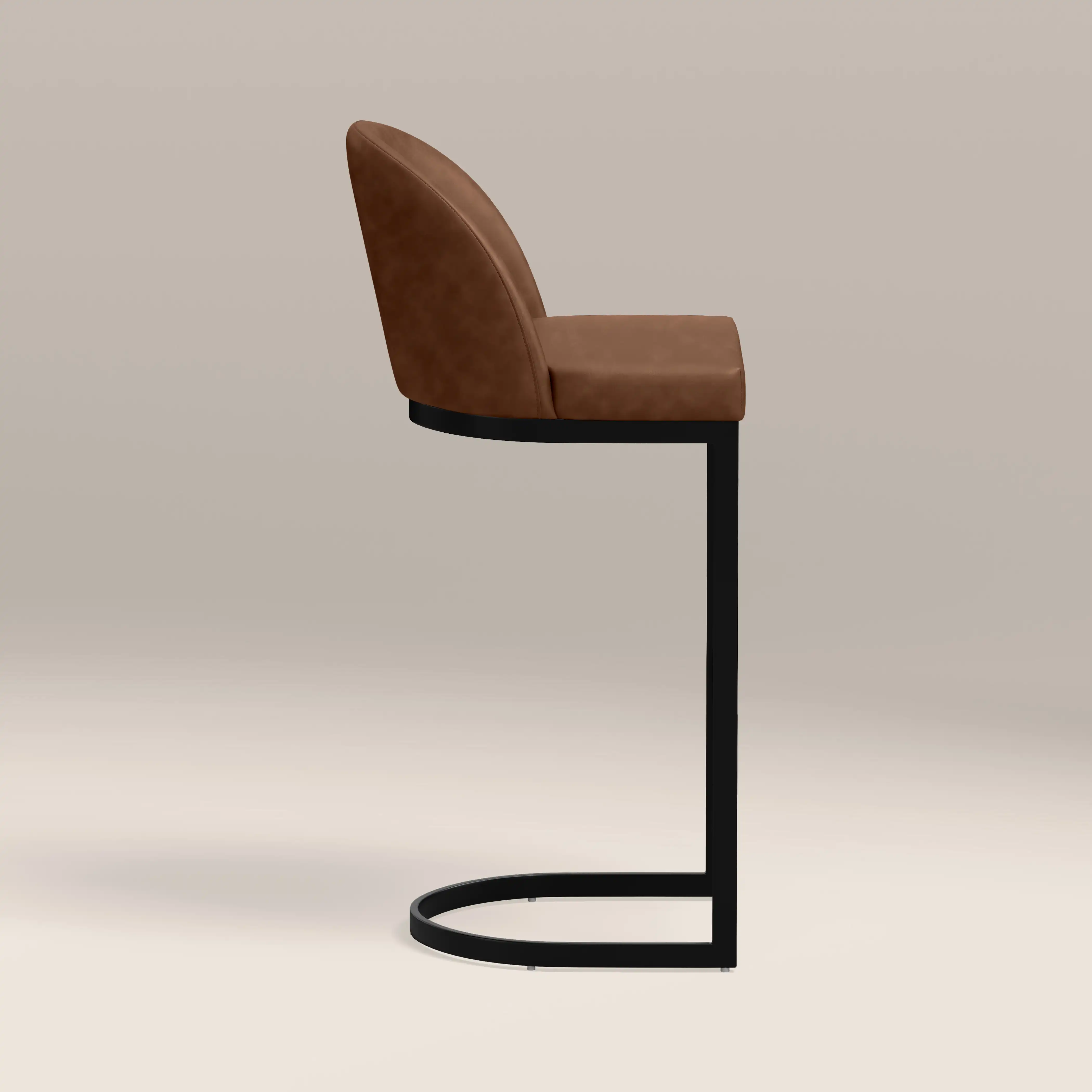 Matteo Bar Stool  with Backrest | Vintage Tan Faux Leather - Image 4