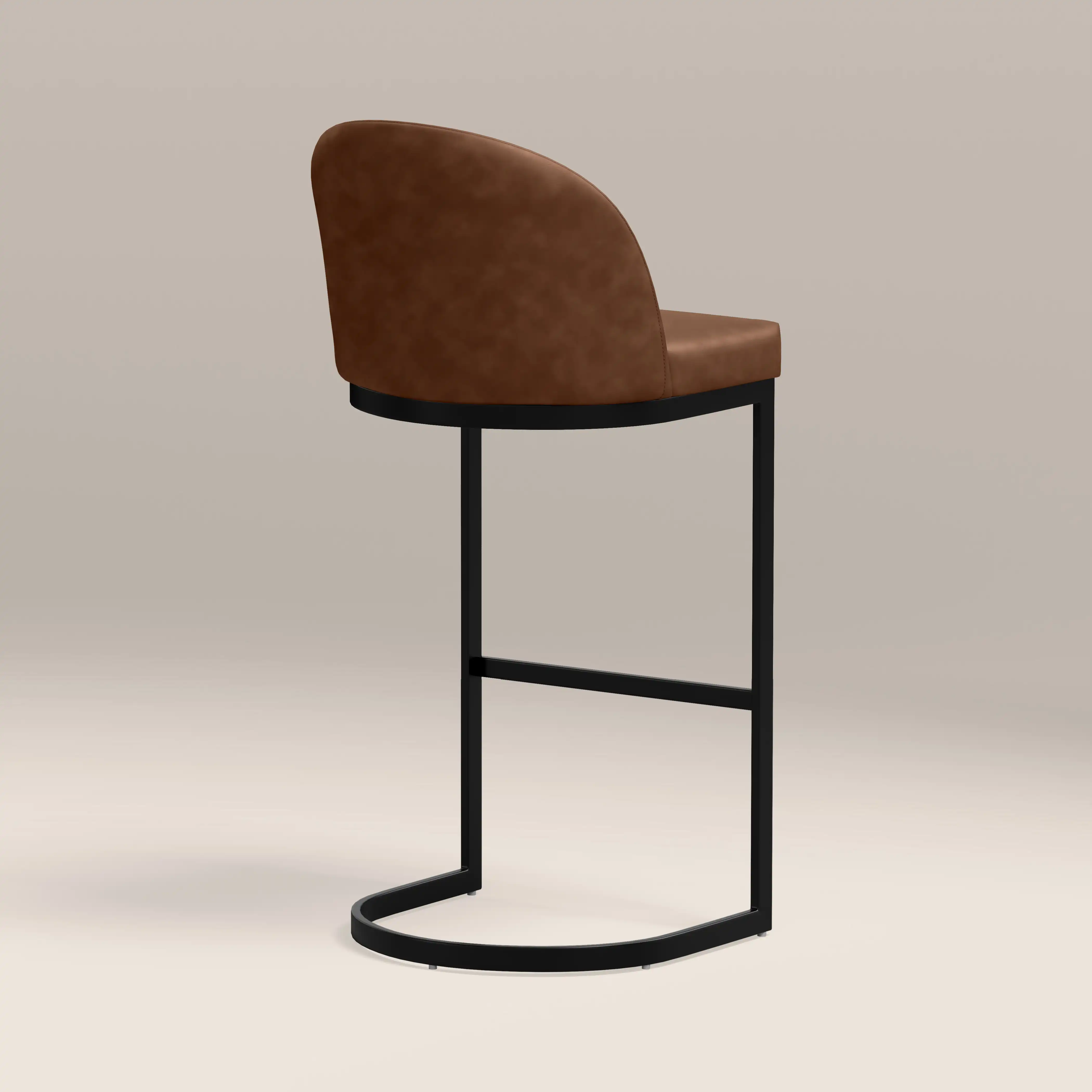 Matteo Bar Stool  with Backrest | Vintage Tan Faux Leather - Image 5