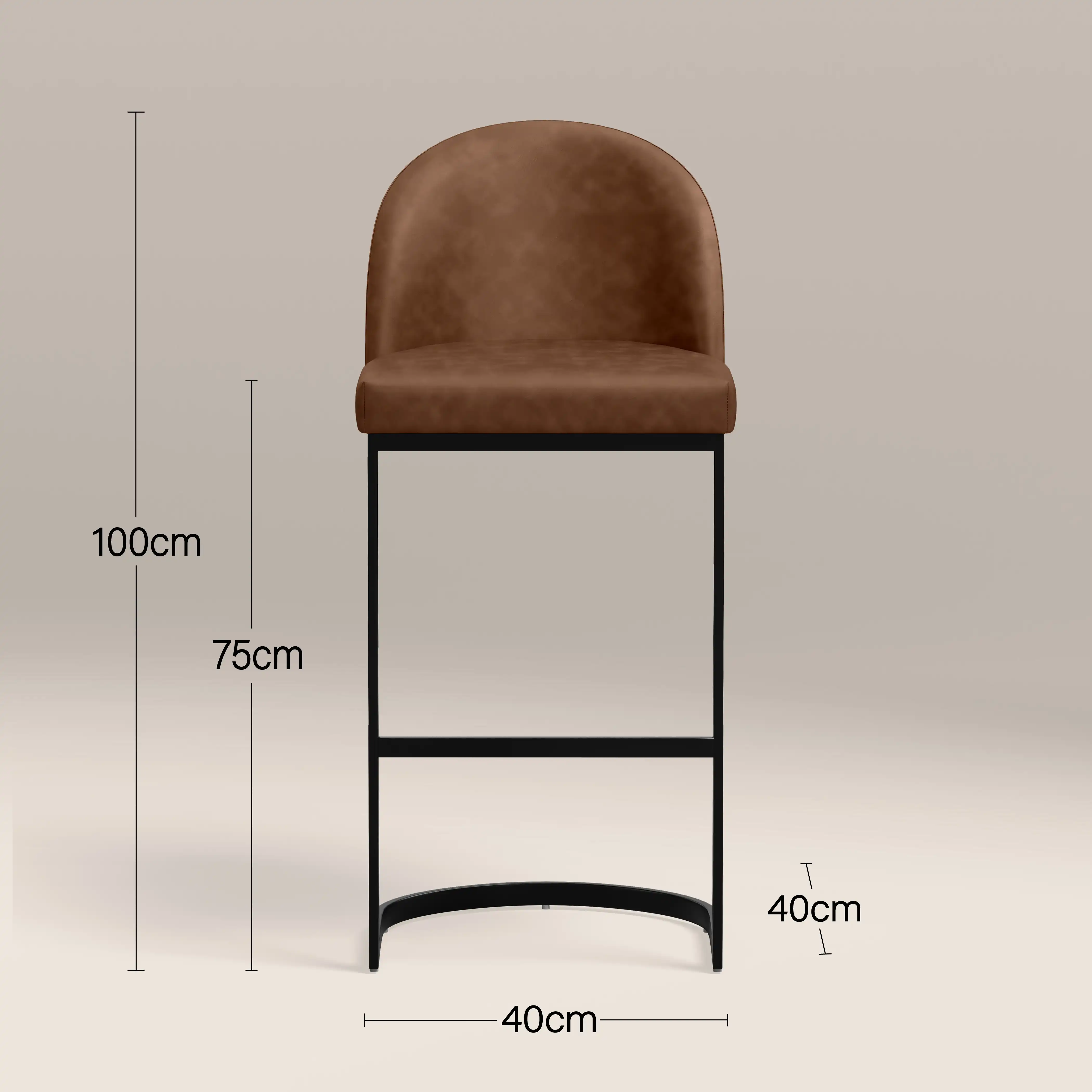 Matteo Bar Stool  with Backrest | Vintage Tan Faux Leather - Image 7