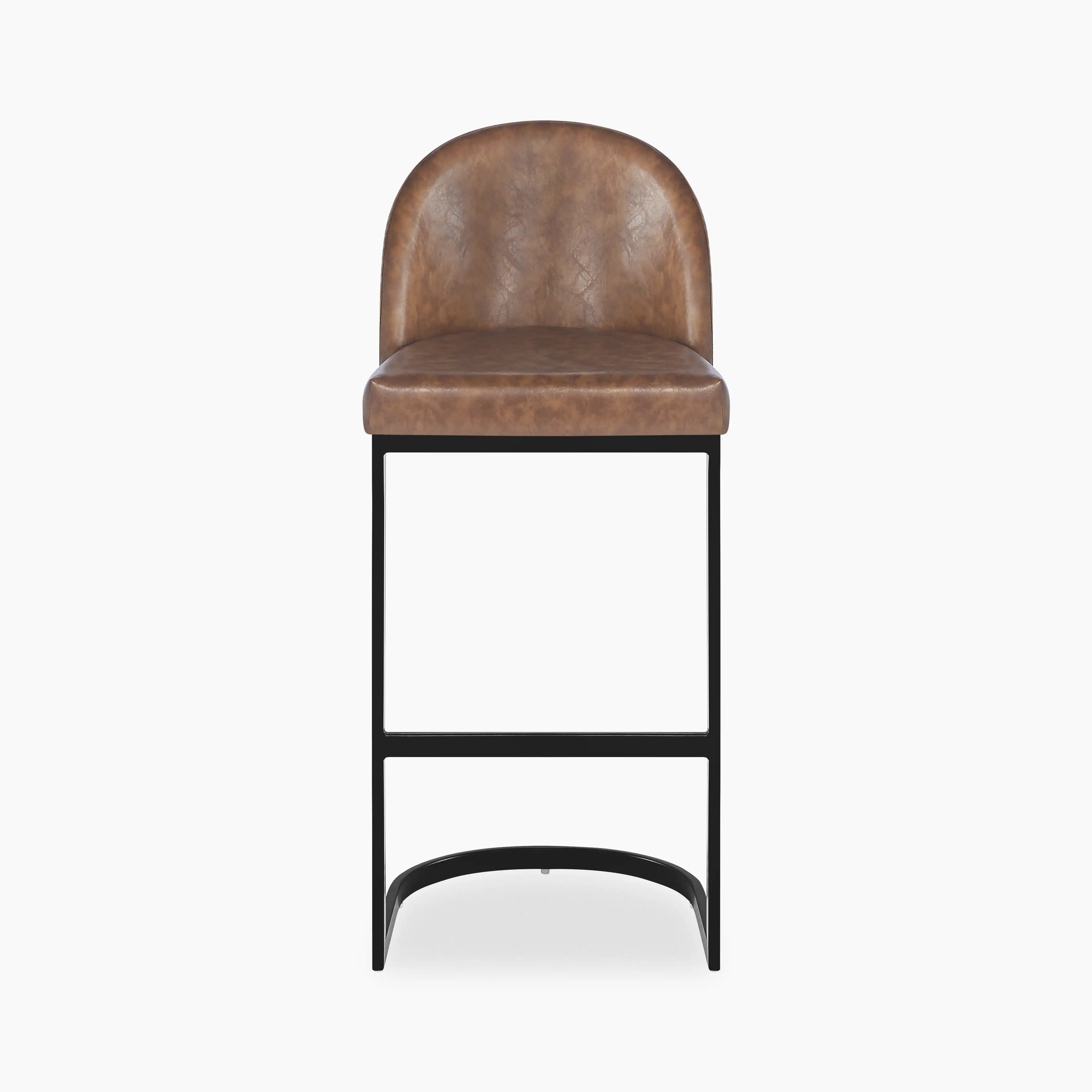 Matteo Bar Stool with Backrest | Vintage Tan Faux Leather - Image 2