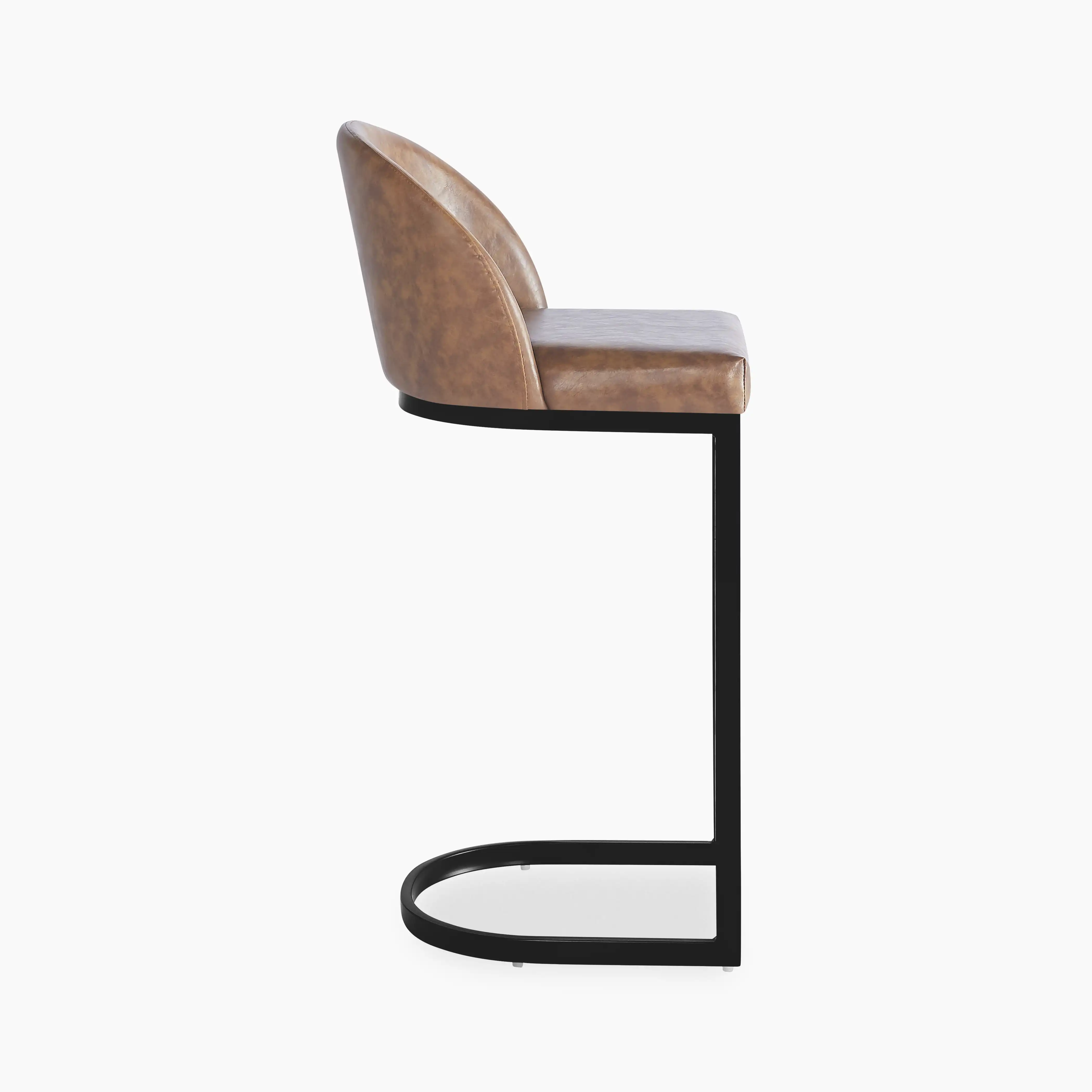 Matteo Bar Stool with Backrest | Vintage Tan Faux Leather - Image 4