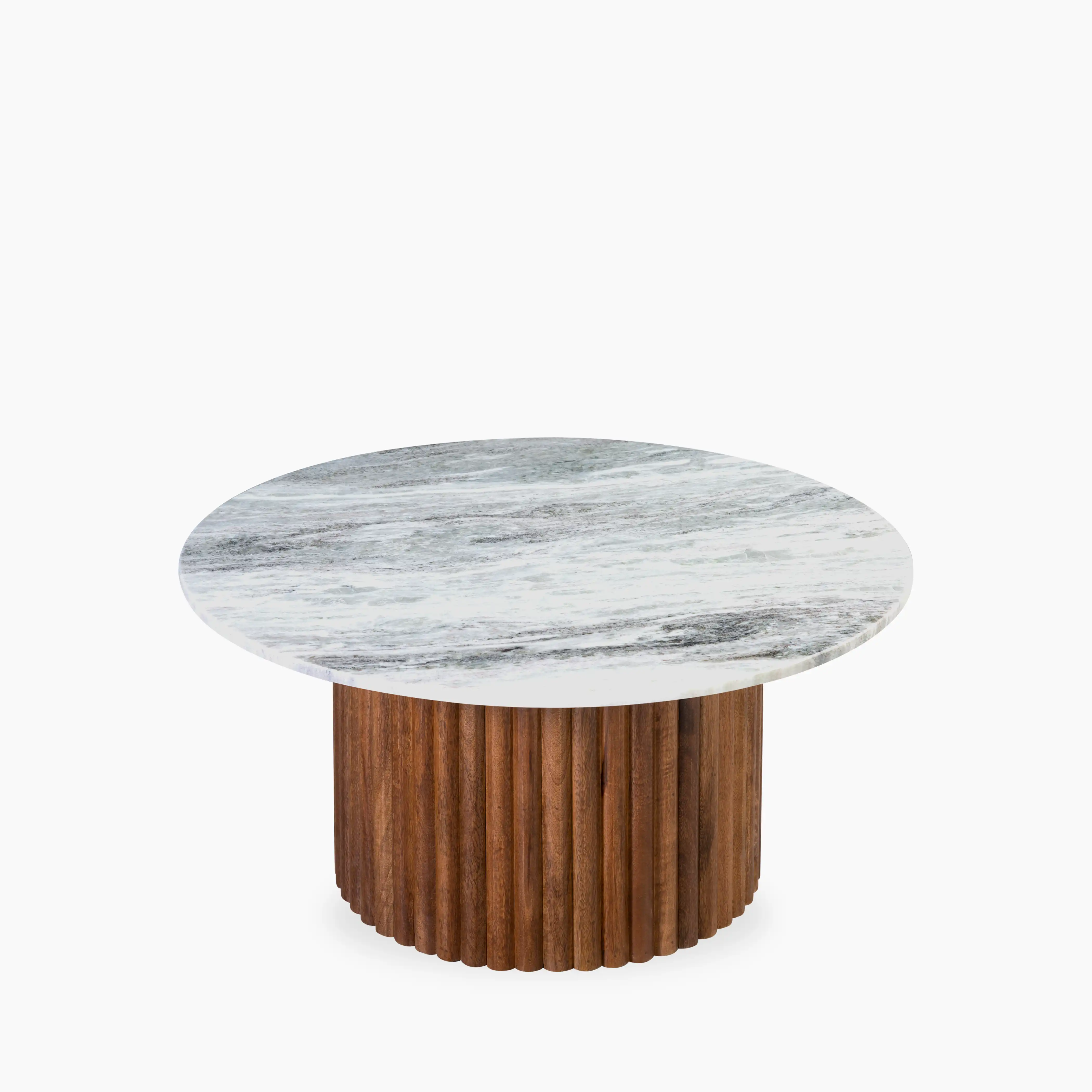 Medby Round Coffee Table | Grey Marble & Walnut - Image 3