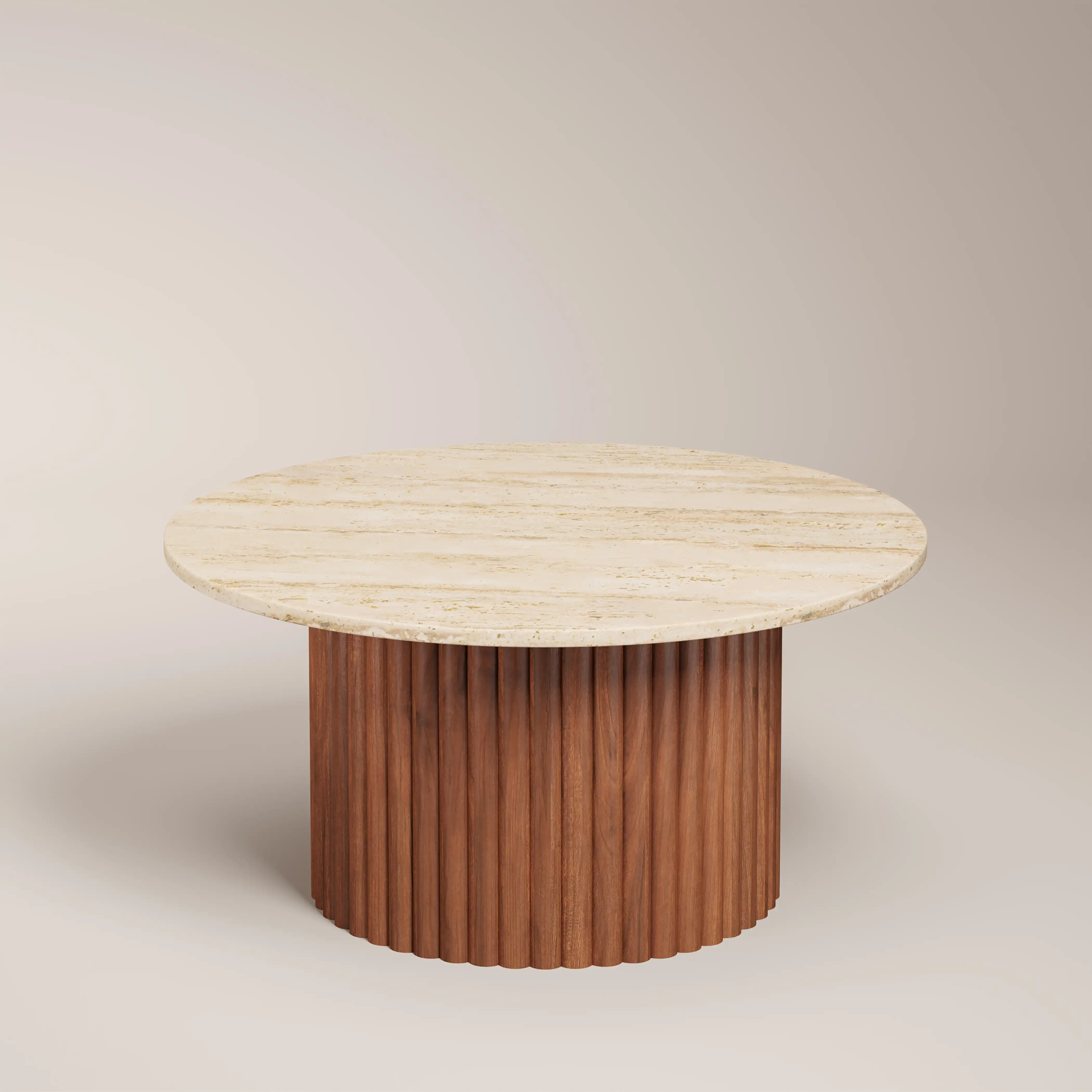 Medby Round Coffee Table | Natural Travertine & Walnut - Image 2
