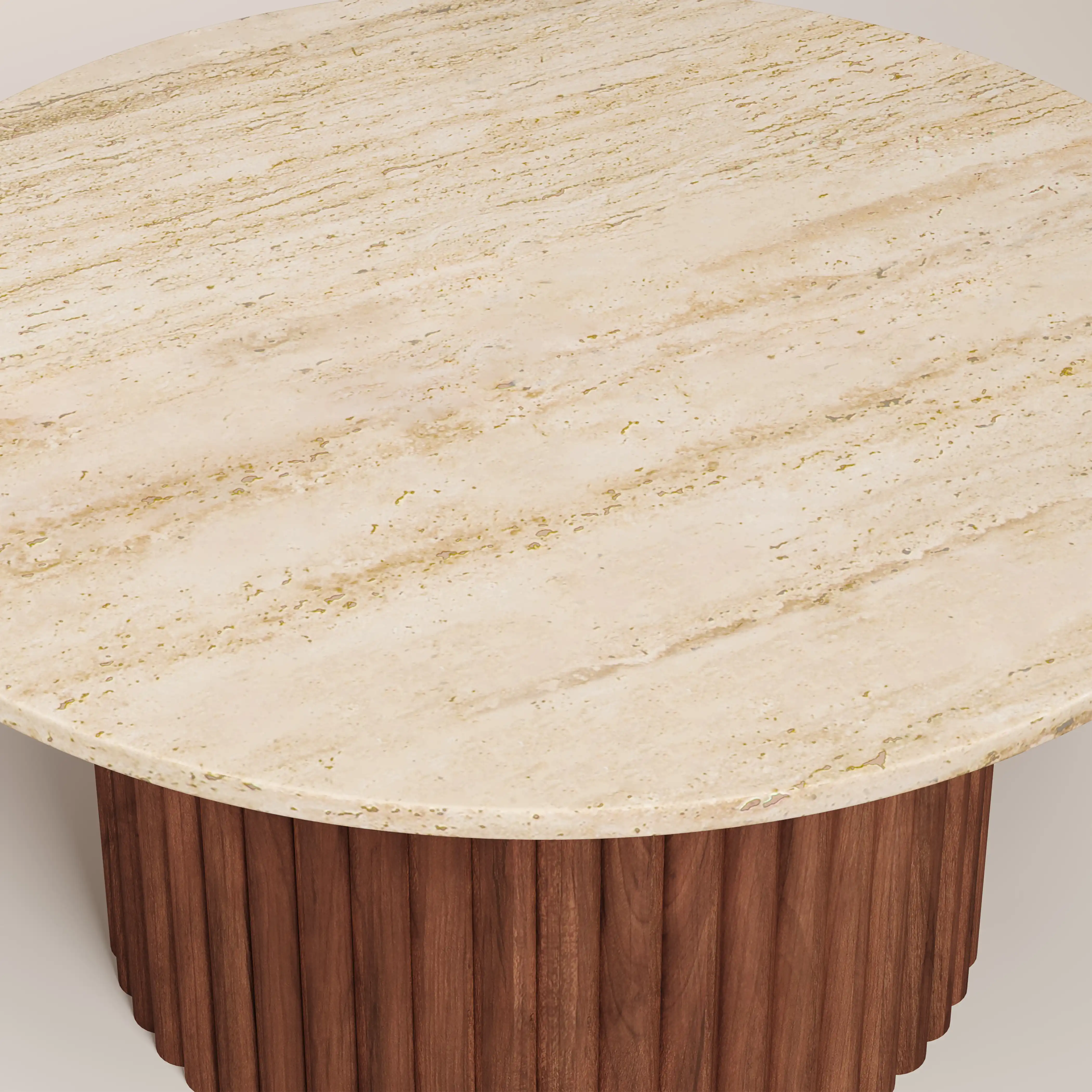 Medby Round Coffee Table | Natural Travertine & Walnut - Image 3