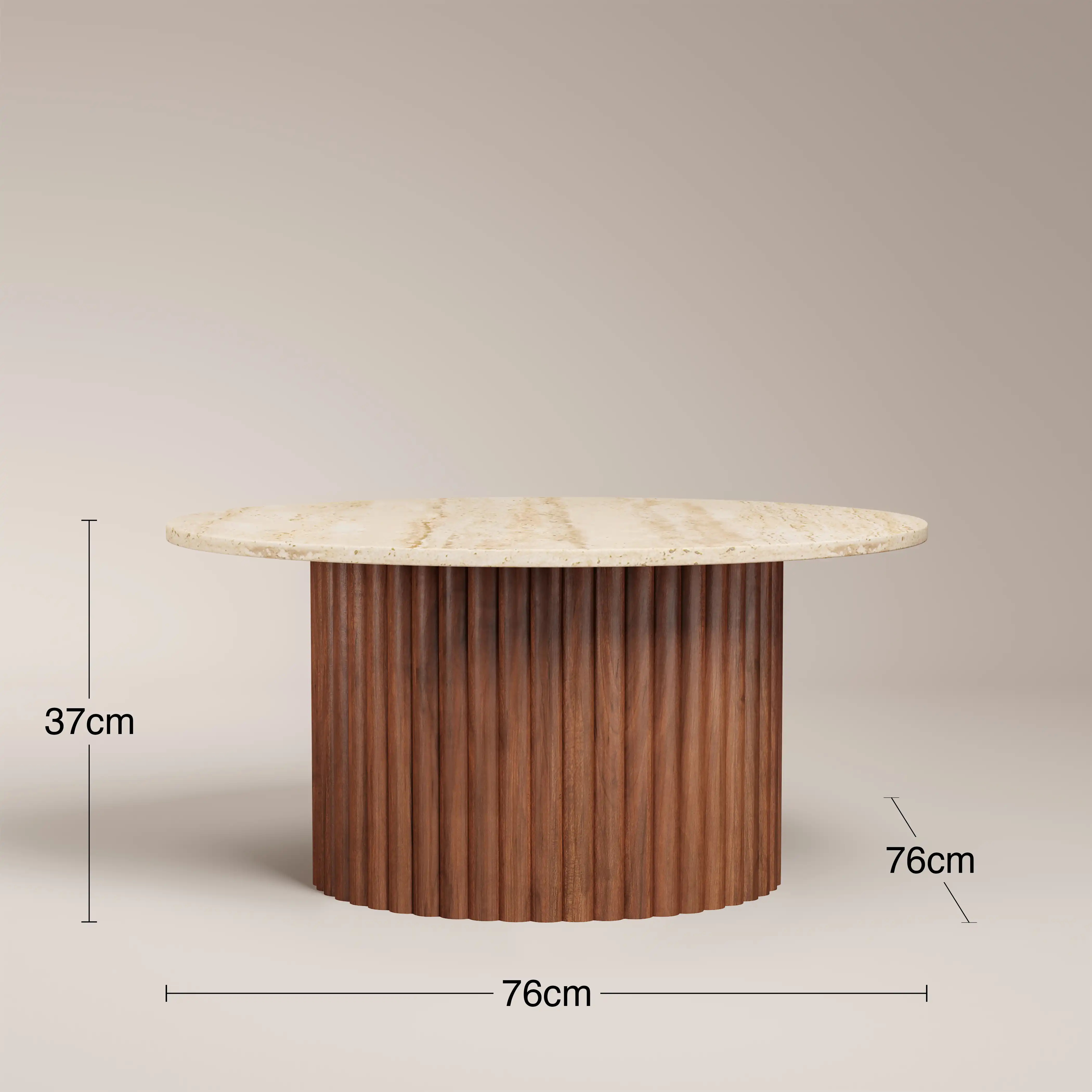 Medby Round Coffee Table | Natural Travertine & Walnut - Image 4