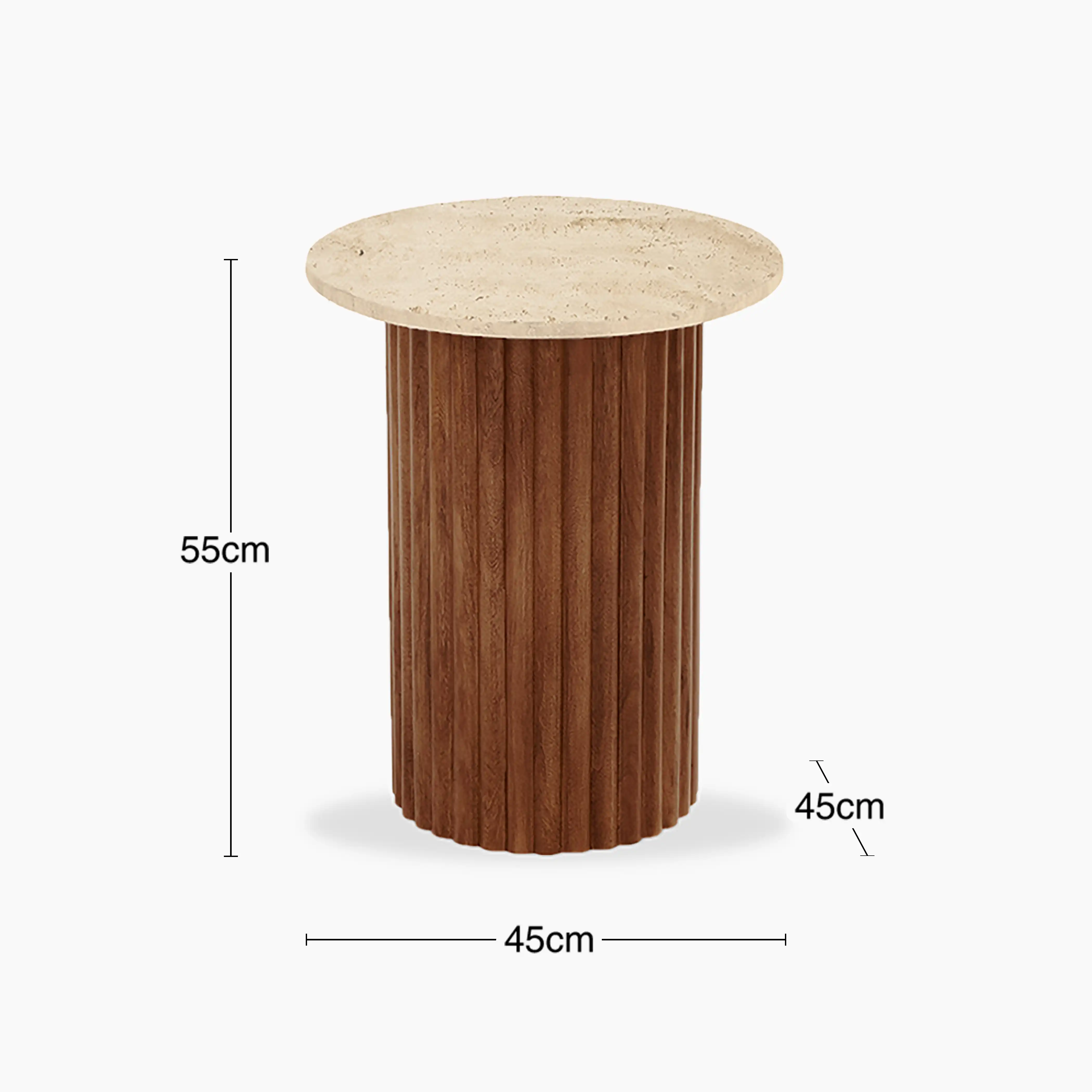 Medby Round Side Table | Natural Travertine & Walnut - Image 5